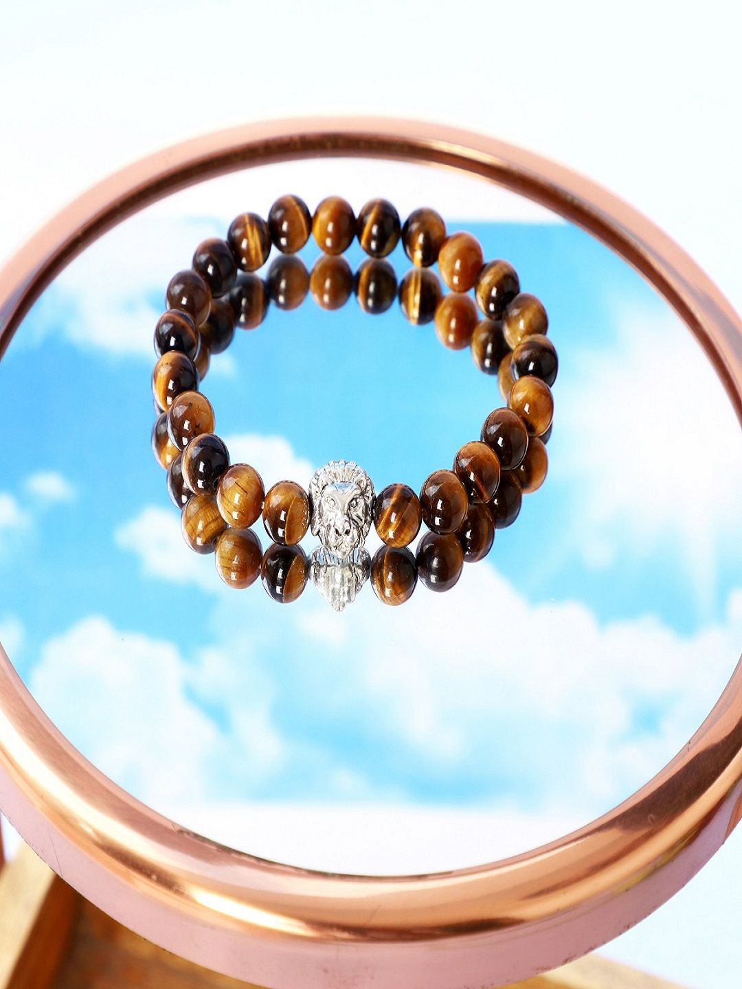 Nirvana Unisex Tiger's Eye Roaring Lion Stretch Elasticated Bracelet