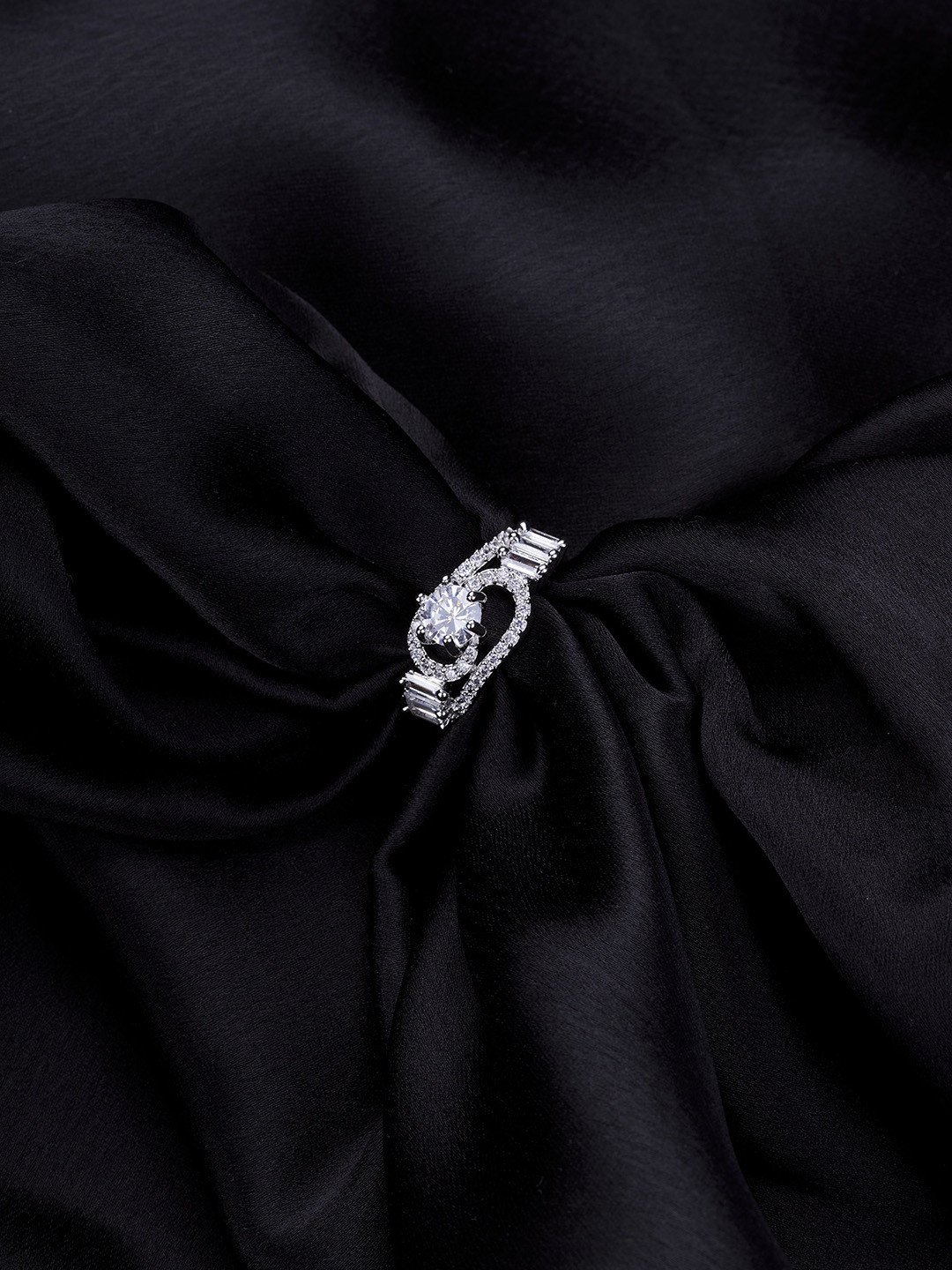 Opal Touch Rhodium-Plated Cubic Zirconia Studded Finger Ring