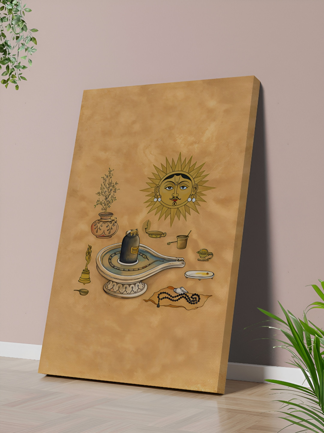 Myntra Elegant Homes Yellow & Green Shiva Lingam with Sun Motif Printed Canvas Wall Art