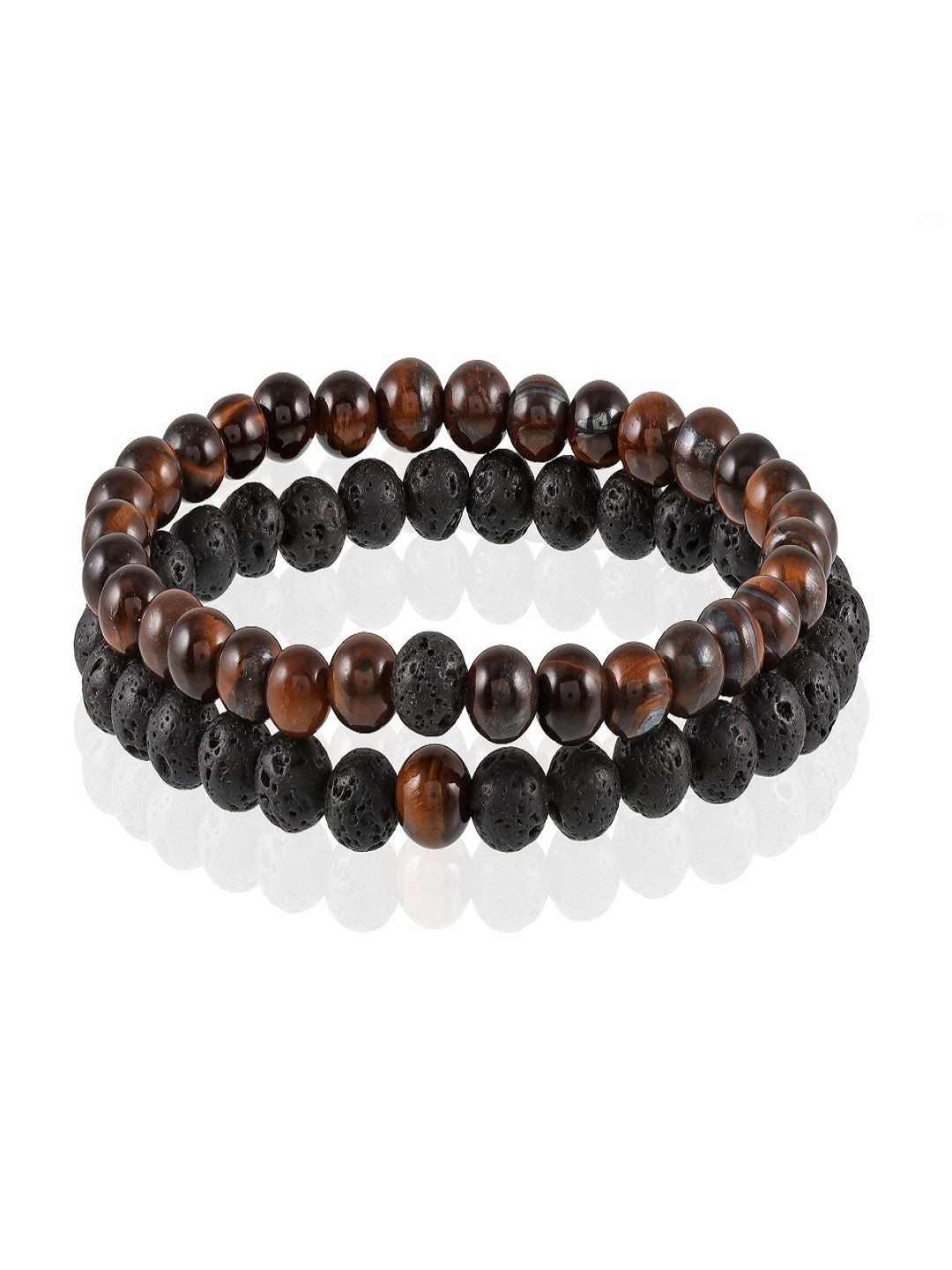 Nirvana Unisex Set Of 2 Tiger's Eye & Lava Beaded Elasticated Bracelet