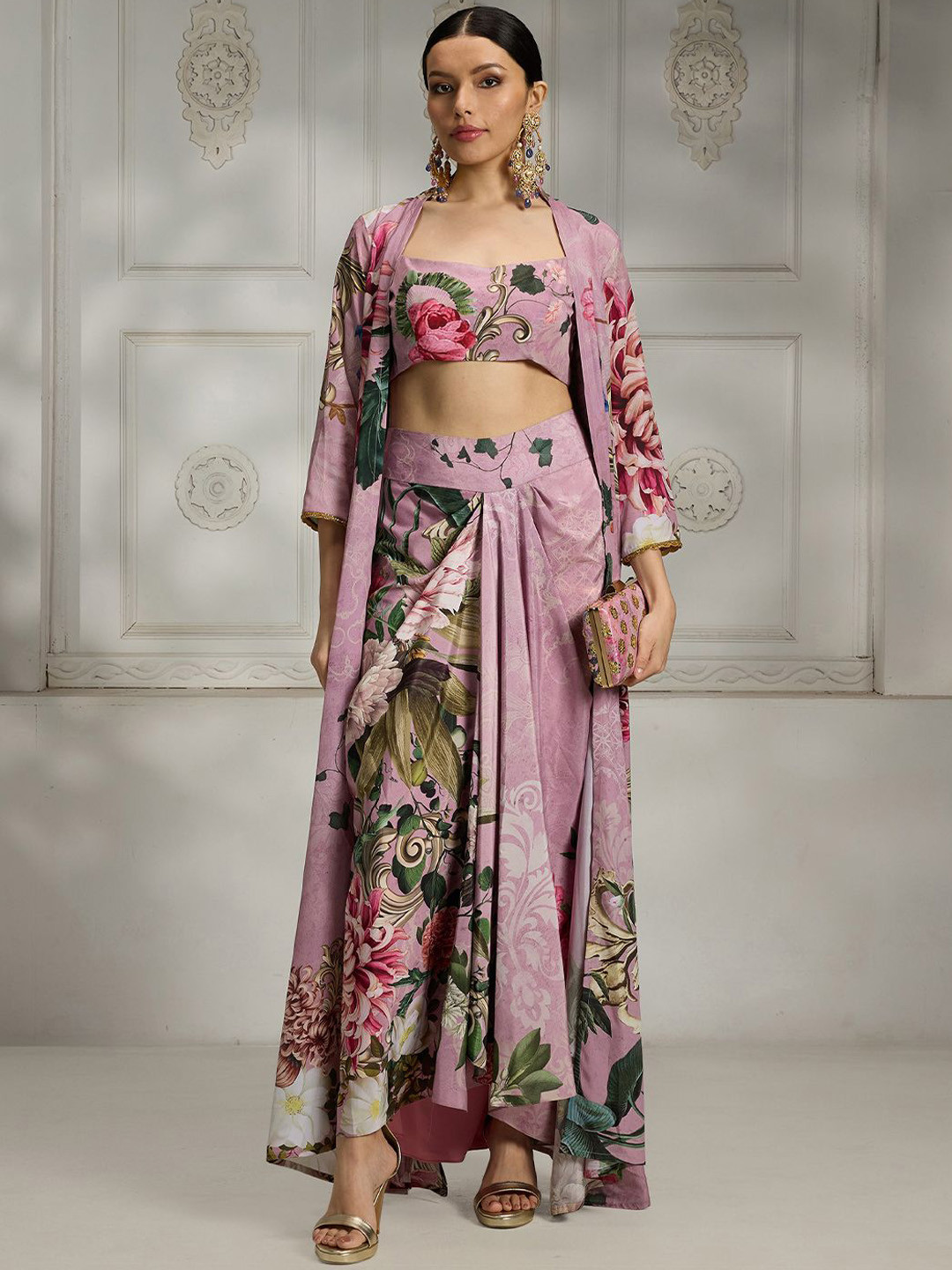 Rivaar By Rocky Star Printed Top With Skirt &  Shrug Co-Ords