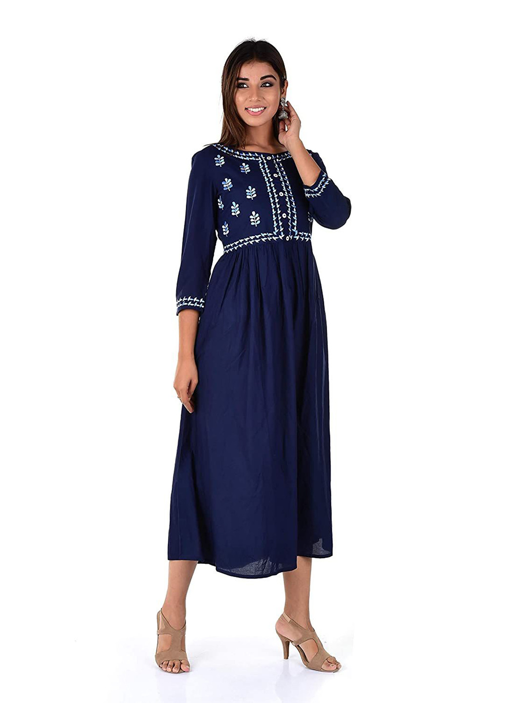 KIZI Women Embroided A-Line Midi Dress