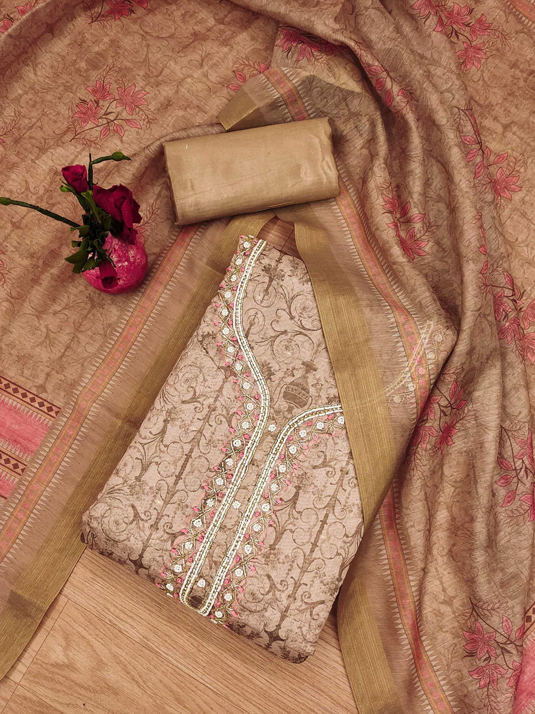 LeeliPeeri Designer Embellished Model Chanderi Unstitched Dress Material