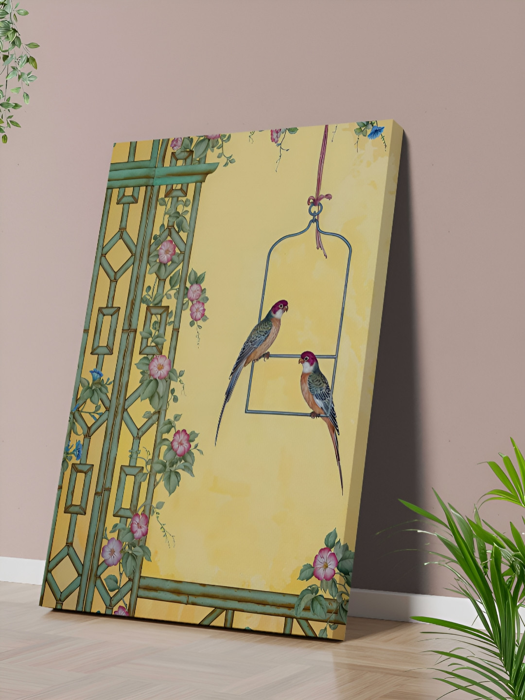 Myntra Elegant Homes Yellow & Green Vintage Oriental Printed Canvas Wall Art