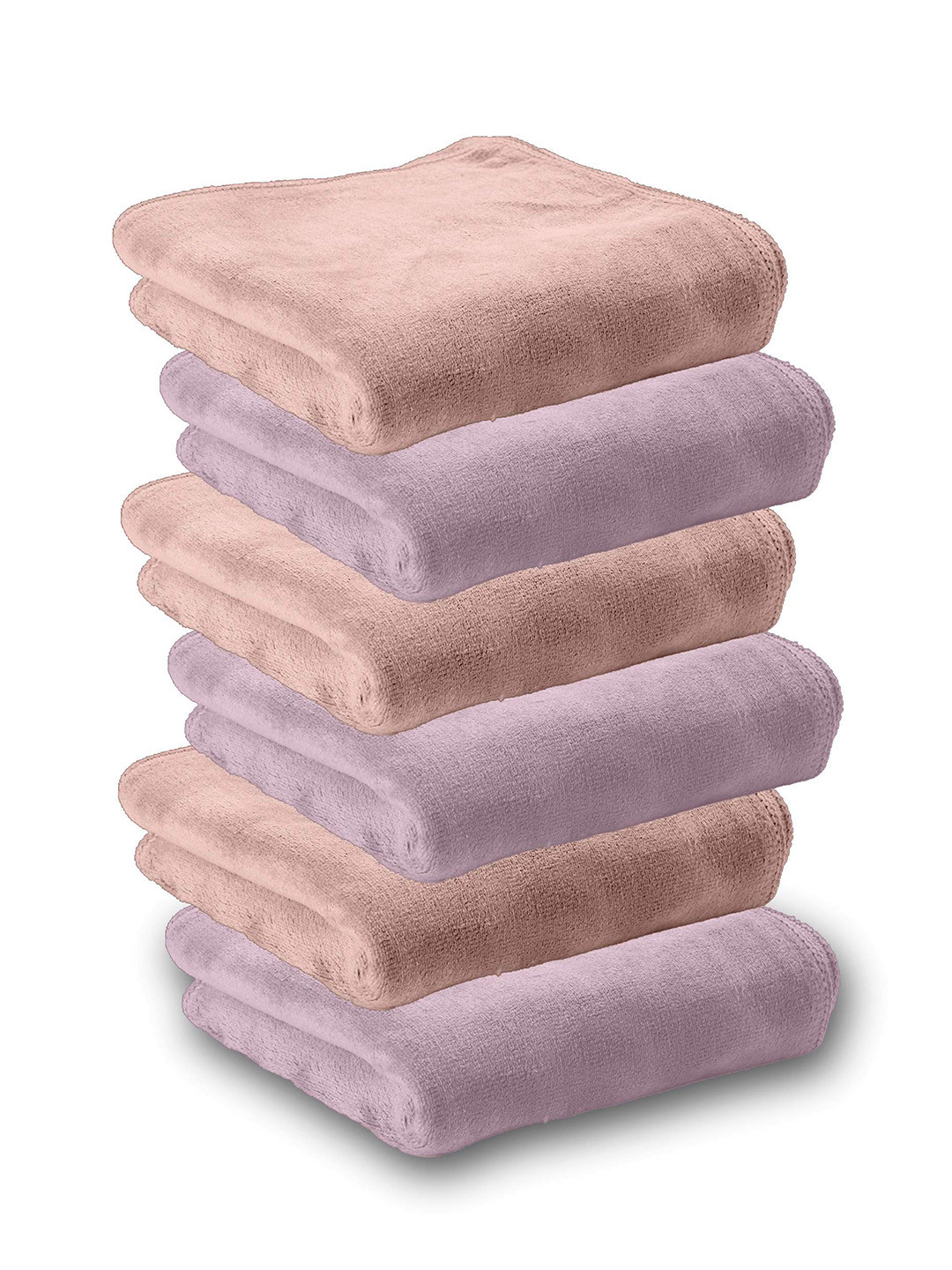 HOUSSE Peach & Pink 6 Pieces Microfiber 450 GSM Ultra Absorbent Quick Dry Face Towels