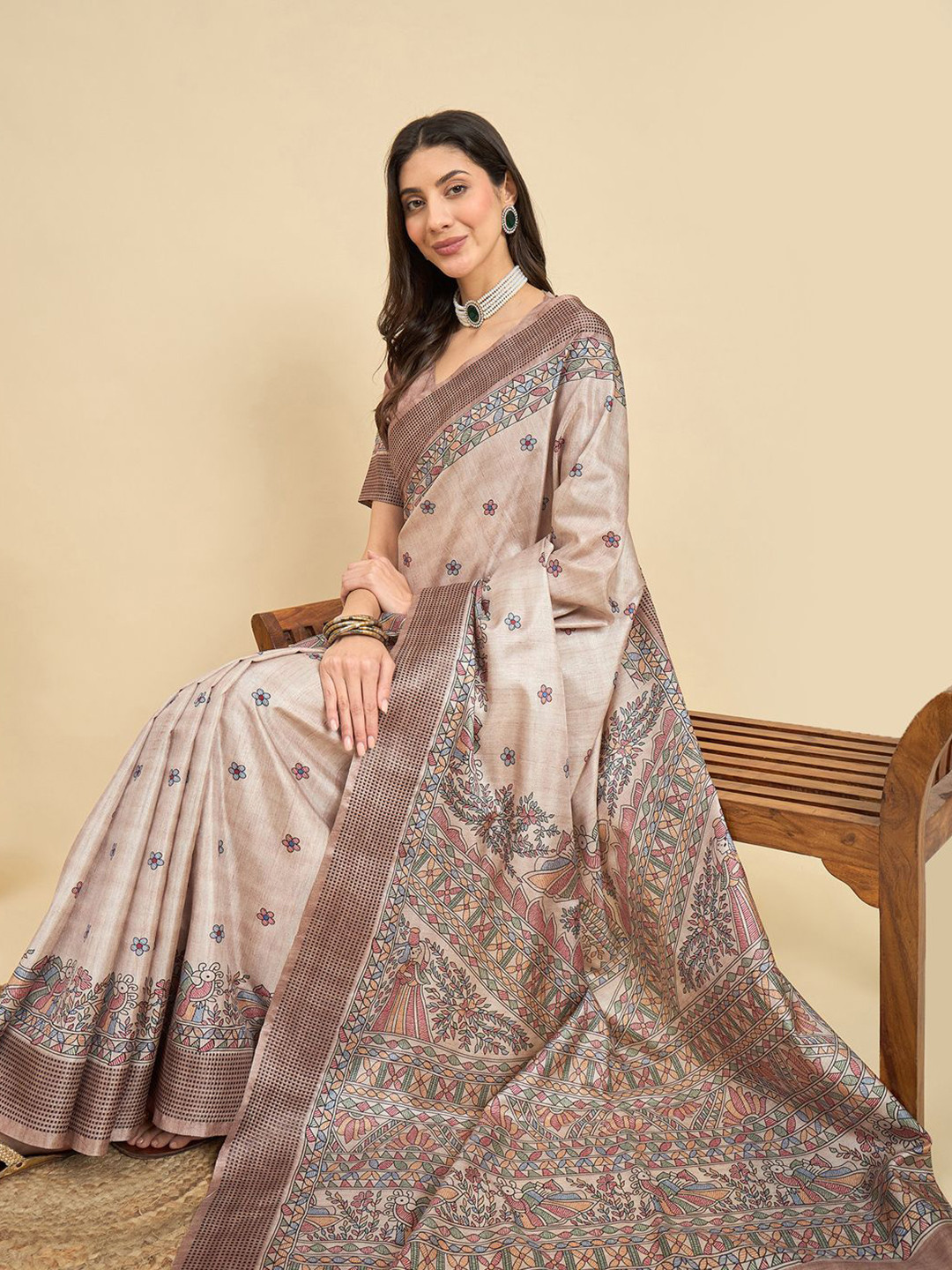 KALINI Floral Silk Blend Designer Tussar Saree