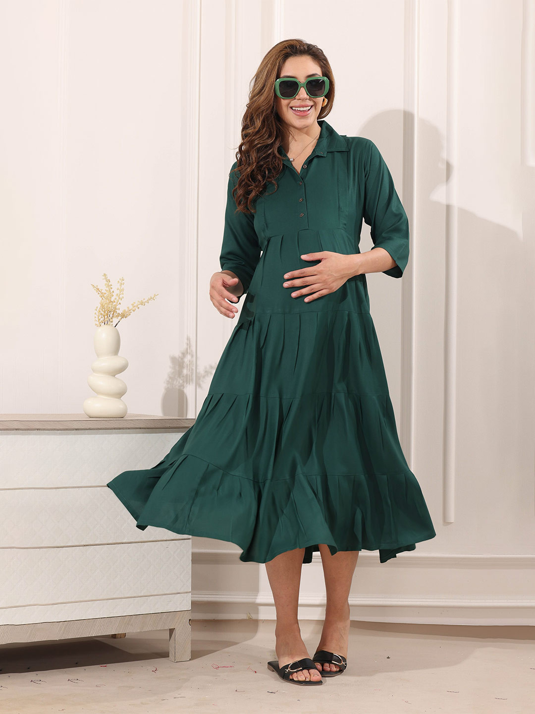 EASY MOM Fit & Flare Midi Dress