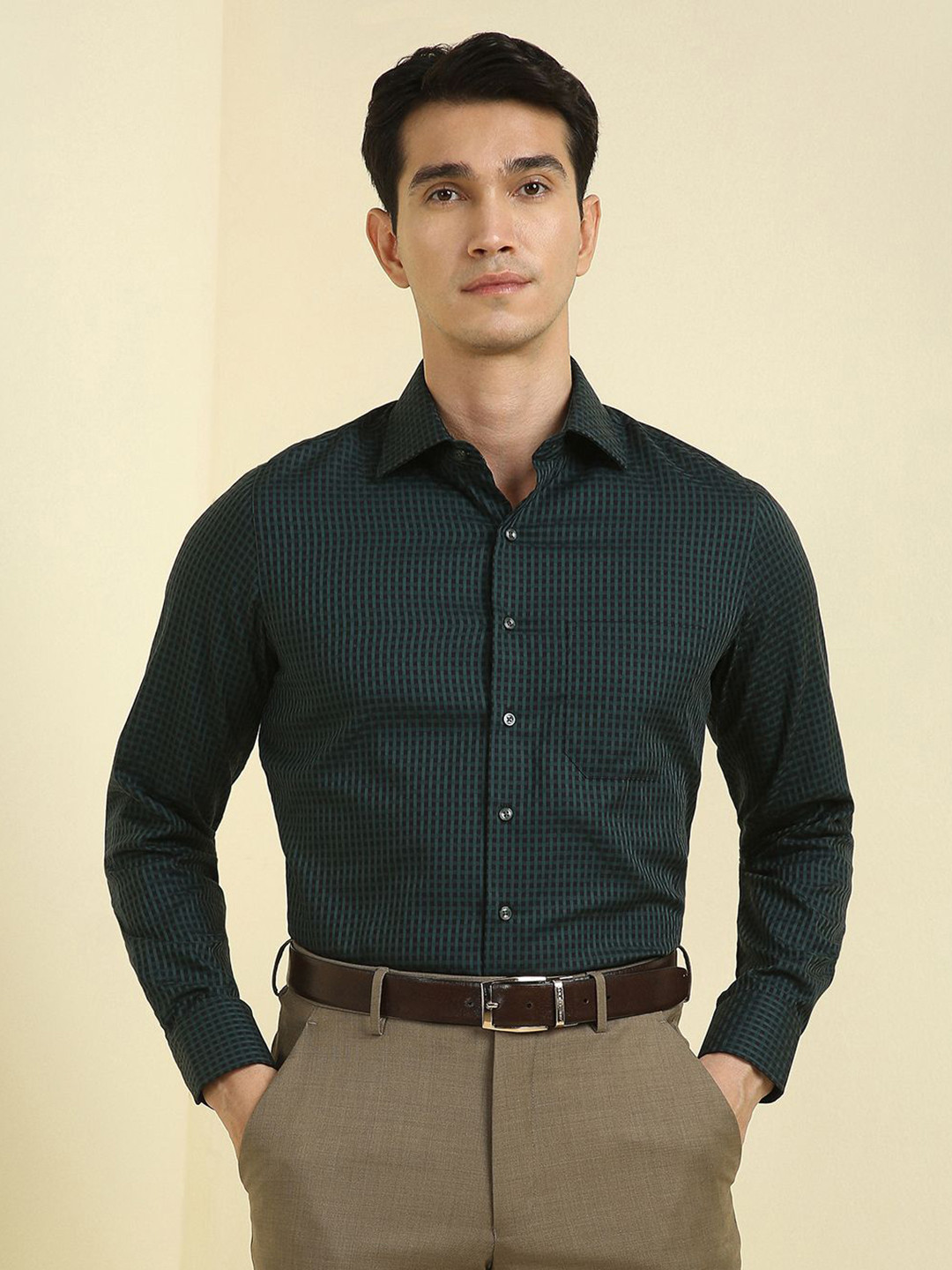 Allen Solly Sport Slim Fit Checked Spread Collar Full Sleeves Pure Cotton Formal Shirt