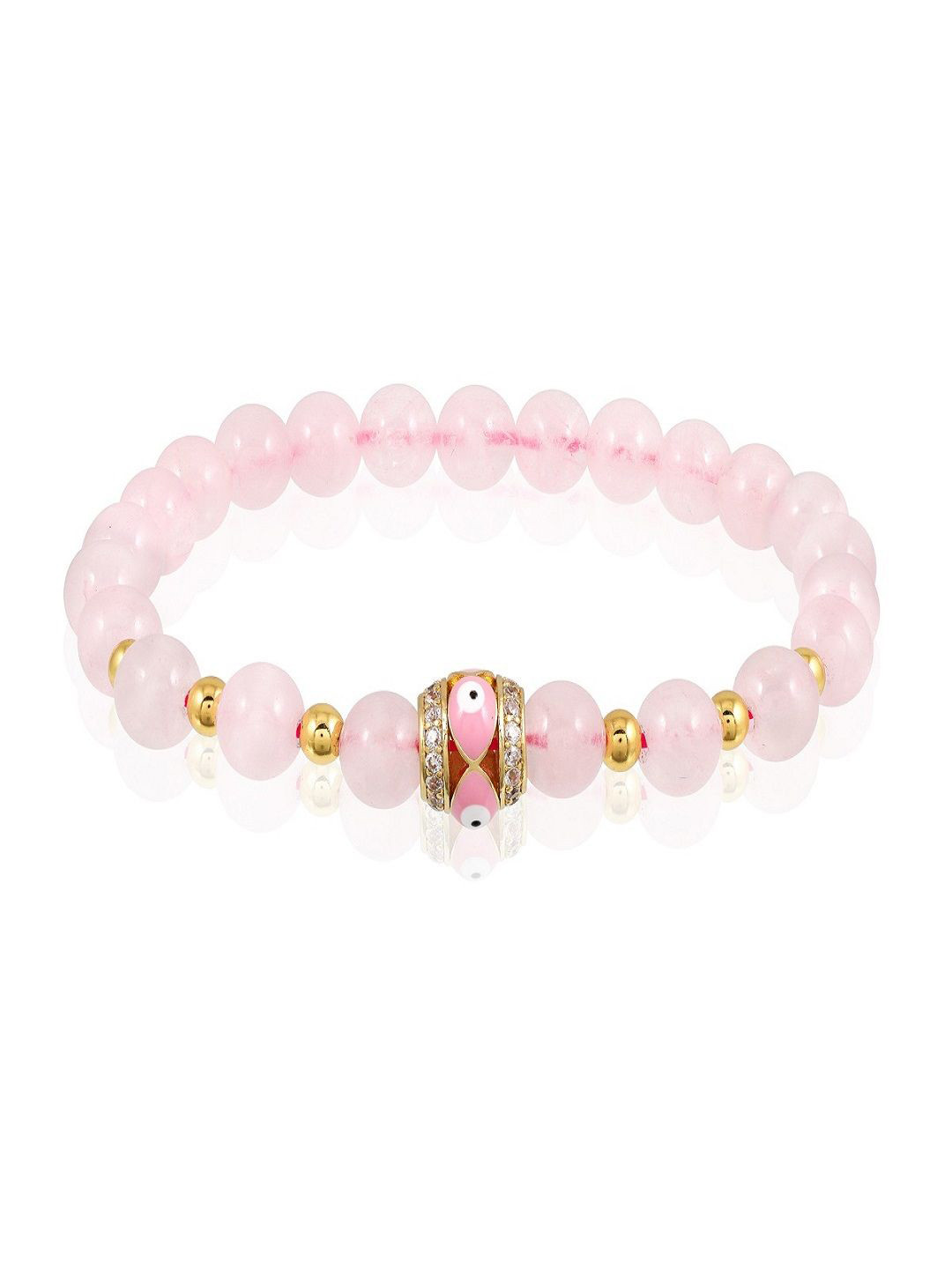 Nirvana Unisex Rose Quartz Beaded Evil Eye Stretch Elasticated Bracelet