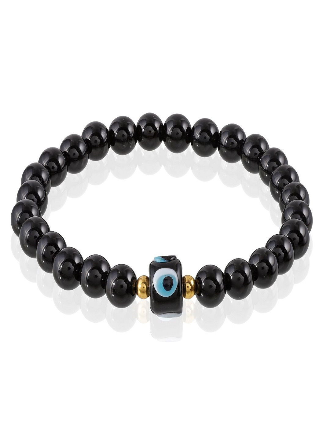 Nirvana Unisex Onyx & Hematite Beaded Evil Eye Stretch Elasticated Bracelet