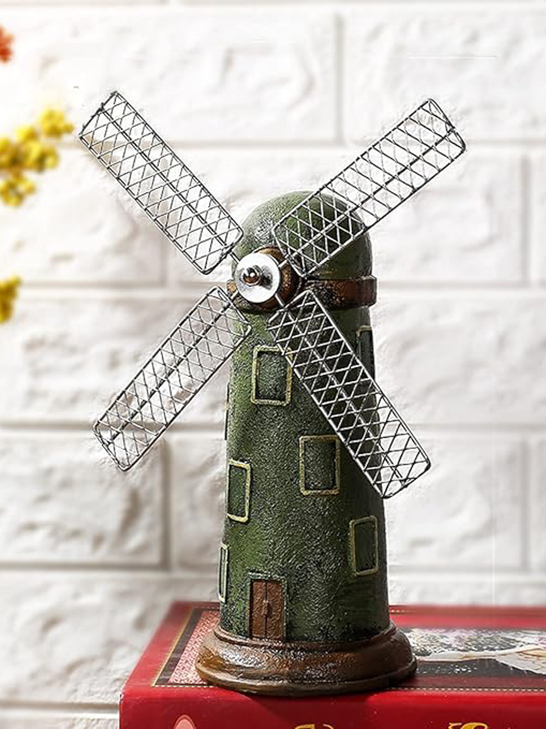 Babymoon Windmill Green Wood Natural Living Room Medium Showpiece - 10.6 Inches