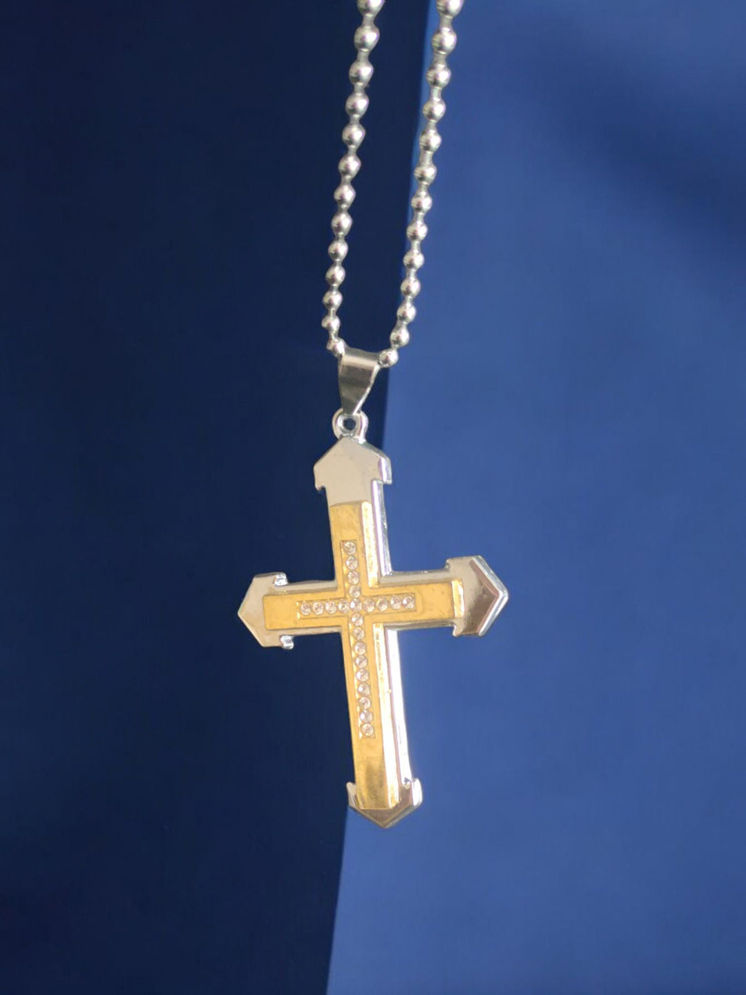 M Men Style Stainless Steel Gold-Plated Cross Pendant