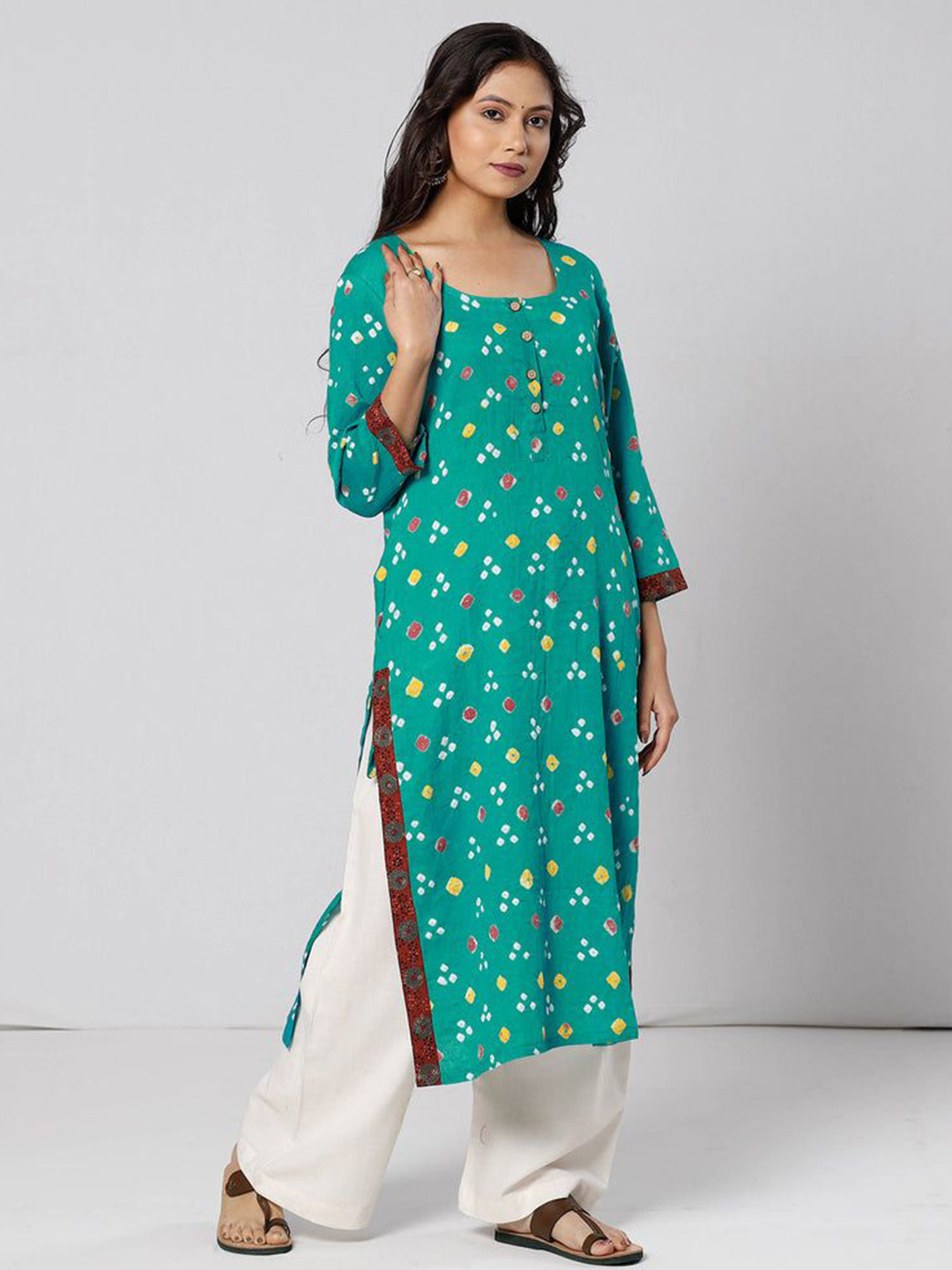 iTokri Bandhani Printed Scoop Neck Cotton Straight Kurta