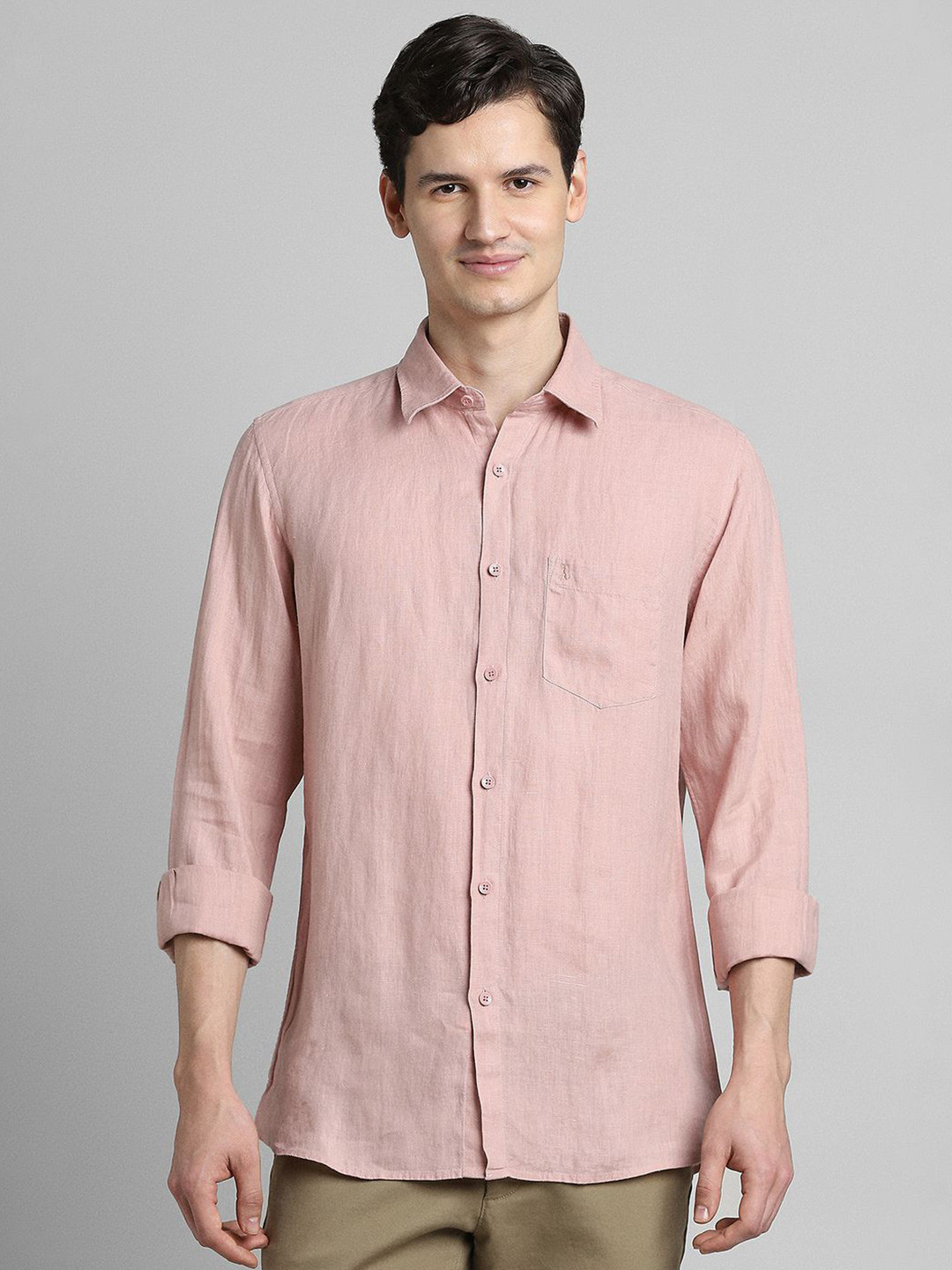 SIMON CARTER LONDON Textured Opaque Slim Fit Casual Linen Shirt