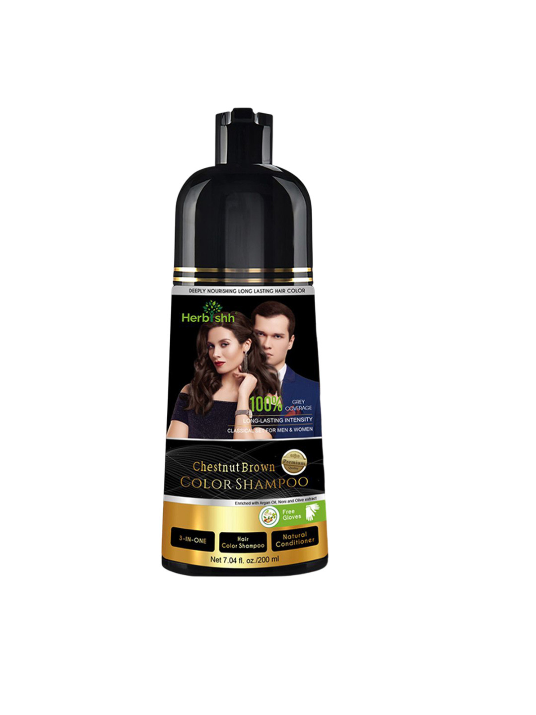 Herbishh Ammonia Free 3 In 1 Hair Dye Shampoo With Argan Oil - 200 ml - Chestnet Brown