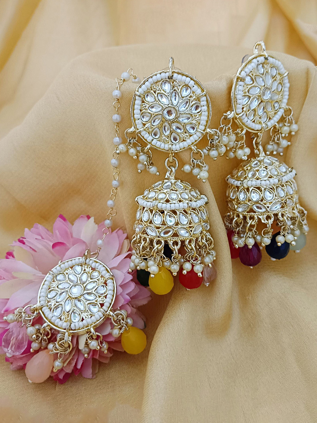 EVY Gold-Plated Artificial Stones Studded & Beaded Dome Shaped Jewellery Set