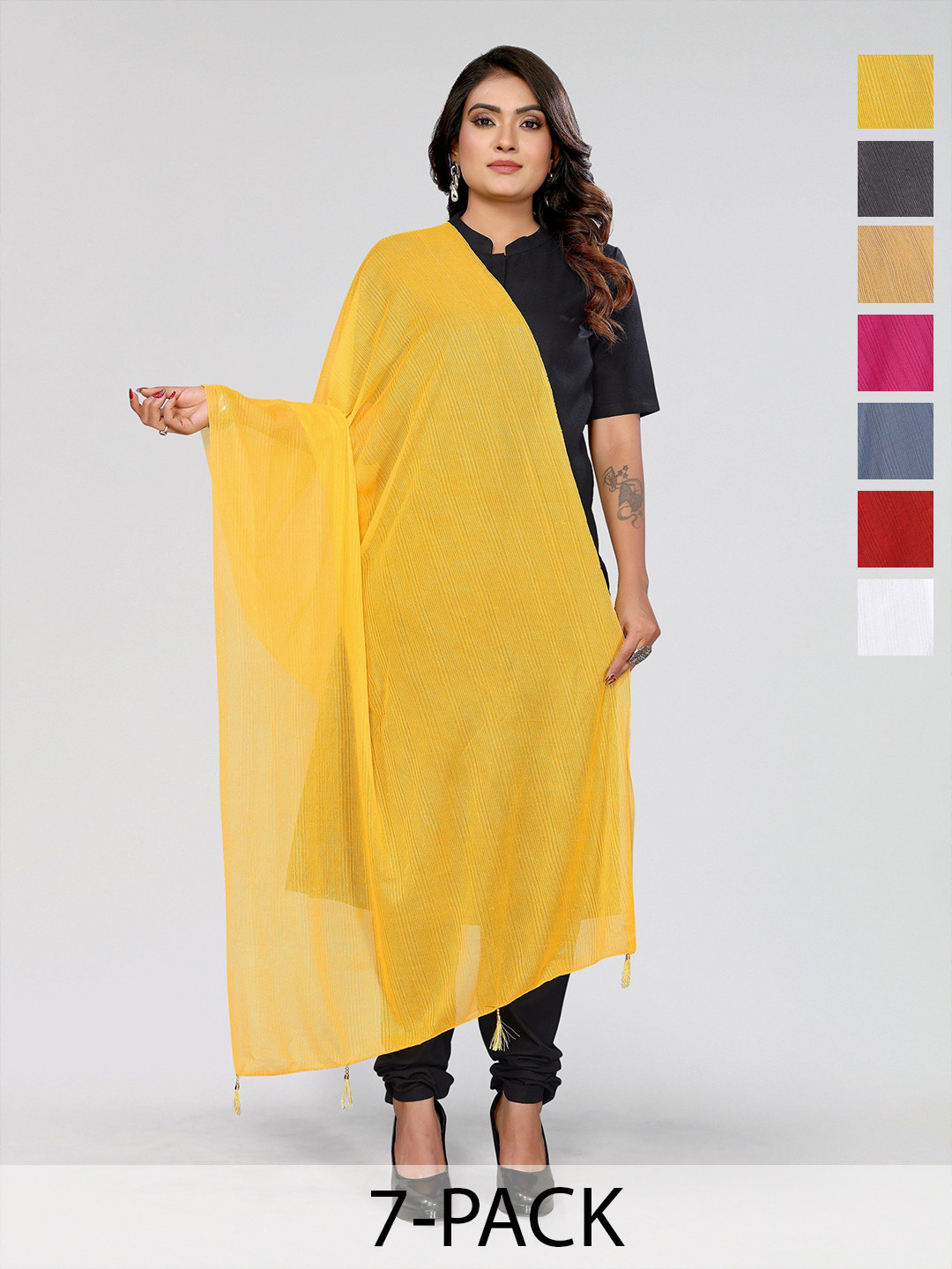 Moda Rapido Selection Of 7 Lycra Tasselled Dupatta