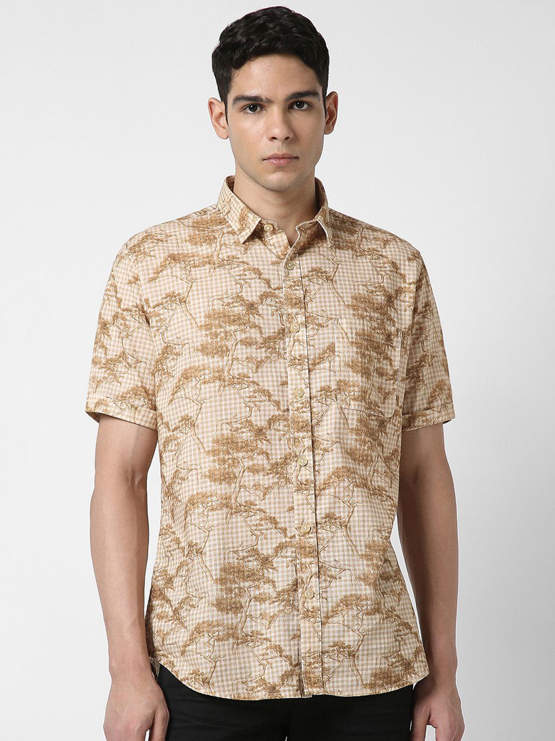 VAN HEUSEN DENIM LABS Floral Printed Half Sleeves Opaque Slim Fit Casual Pure Cotton Shirt