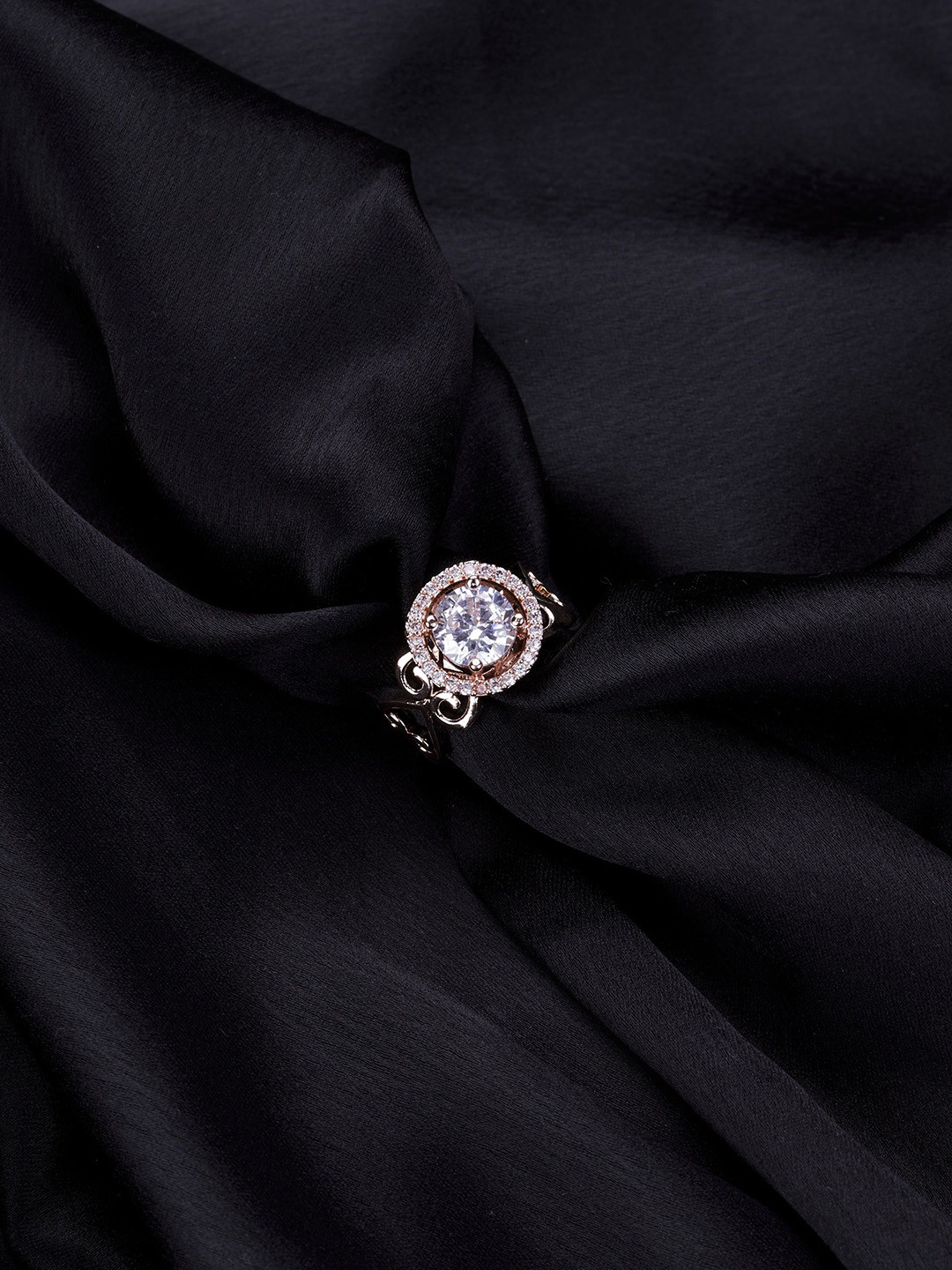 Opal Touch Rose Gold-Plated Cubic Zirconia Studded Adjustable Finger Ring