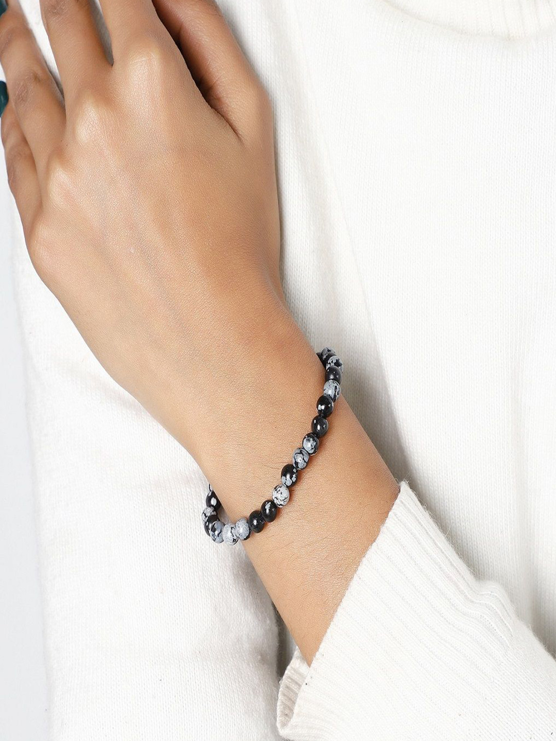 Nirvana Unisex Snowflake Obsidian Balance Elasticated Bracelet