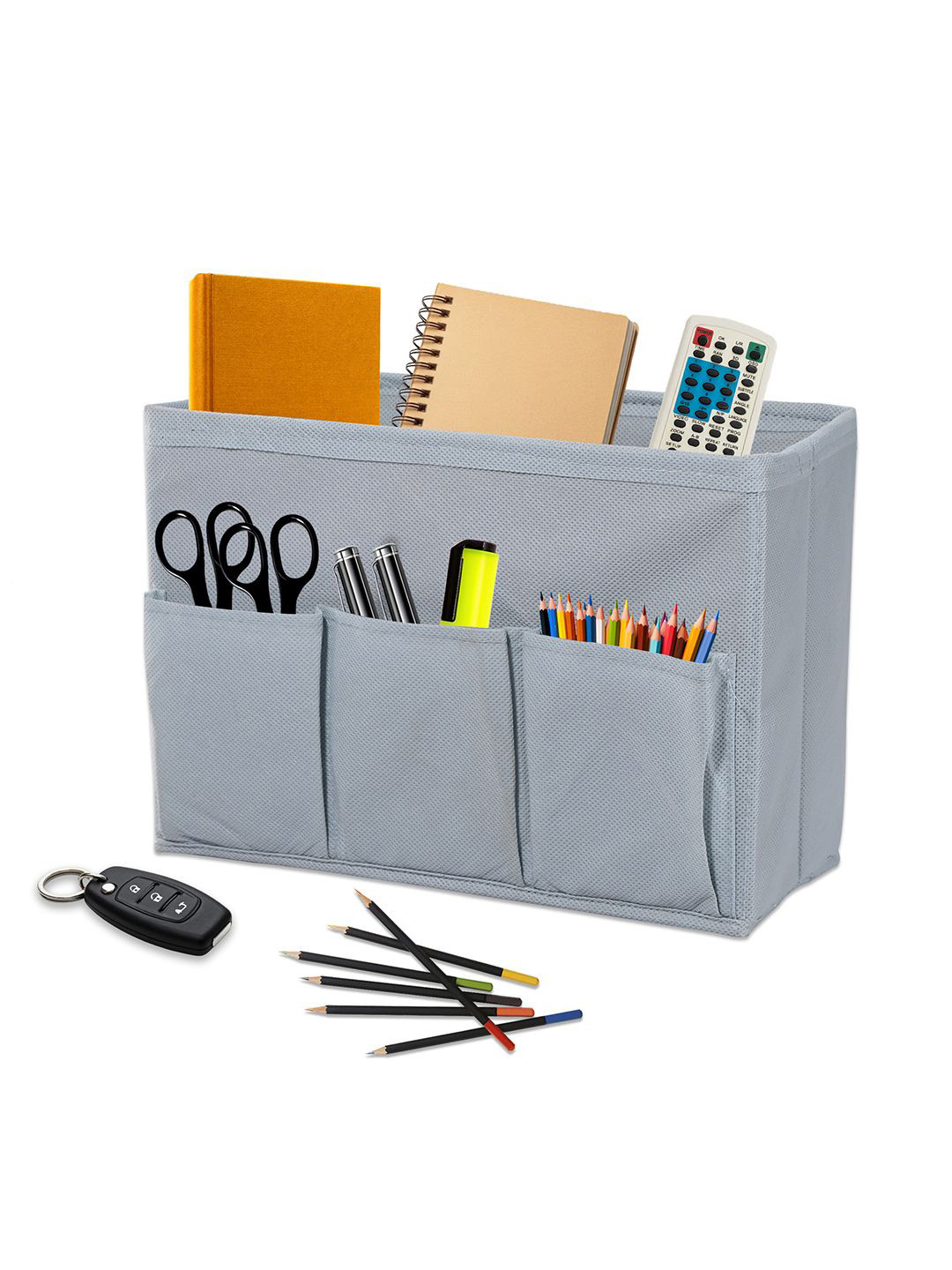 Kuber Industries Grey Non-Woven 3-Compartment Stationary Desk Organizer