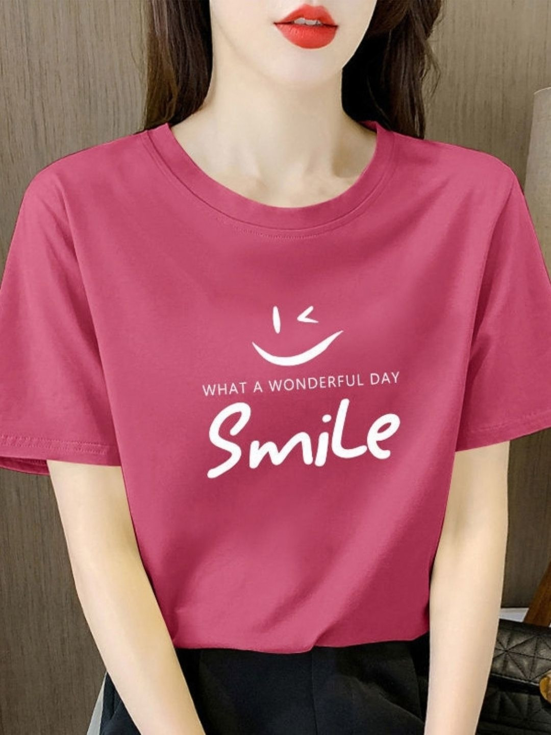 StyleCast Pink & White Typography Printed Regular Fit T-shirt