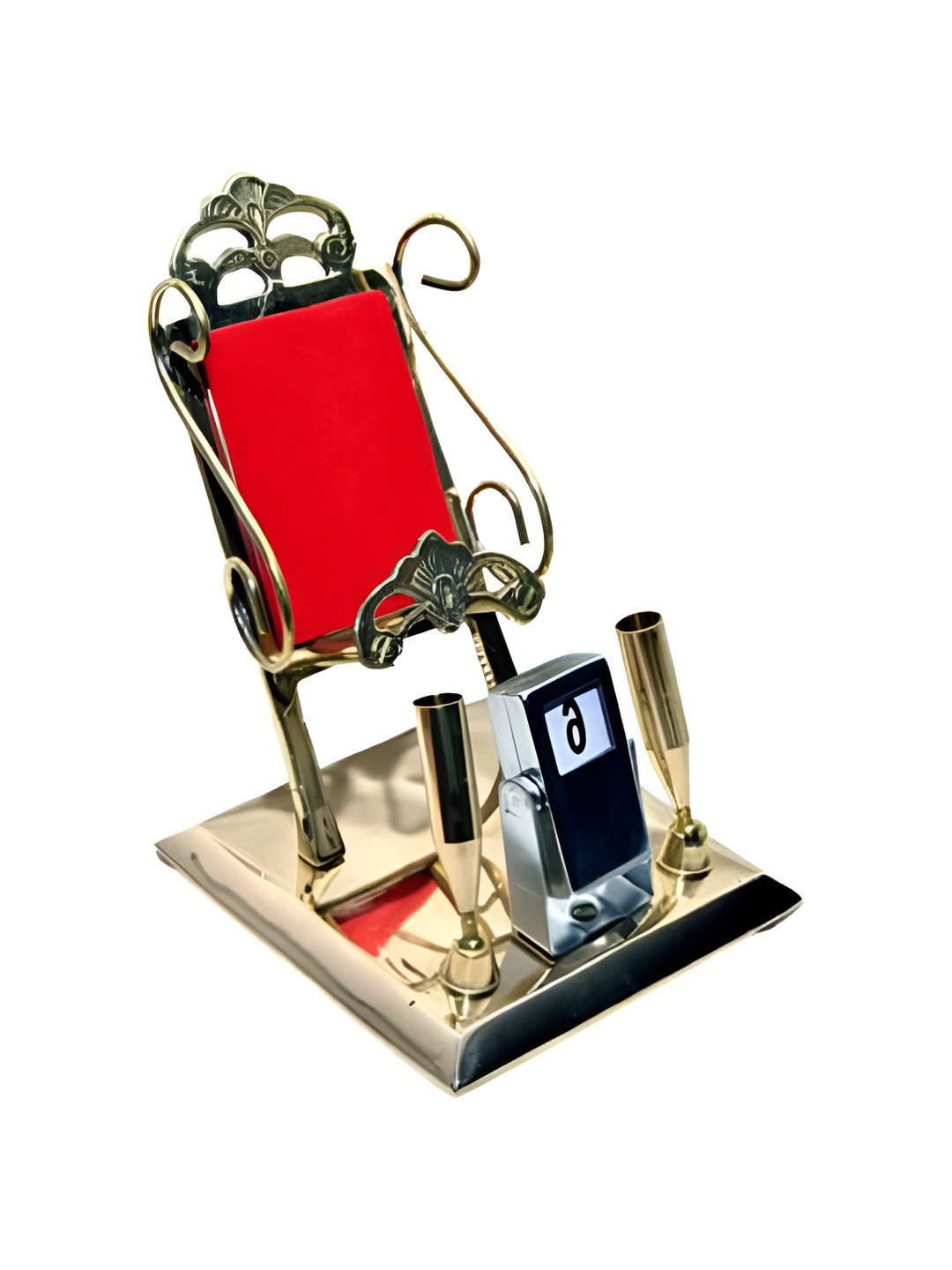 Glori-fyi Red & Gold Toned Mobile Stand With Pen Holder & Calendar Organizer