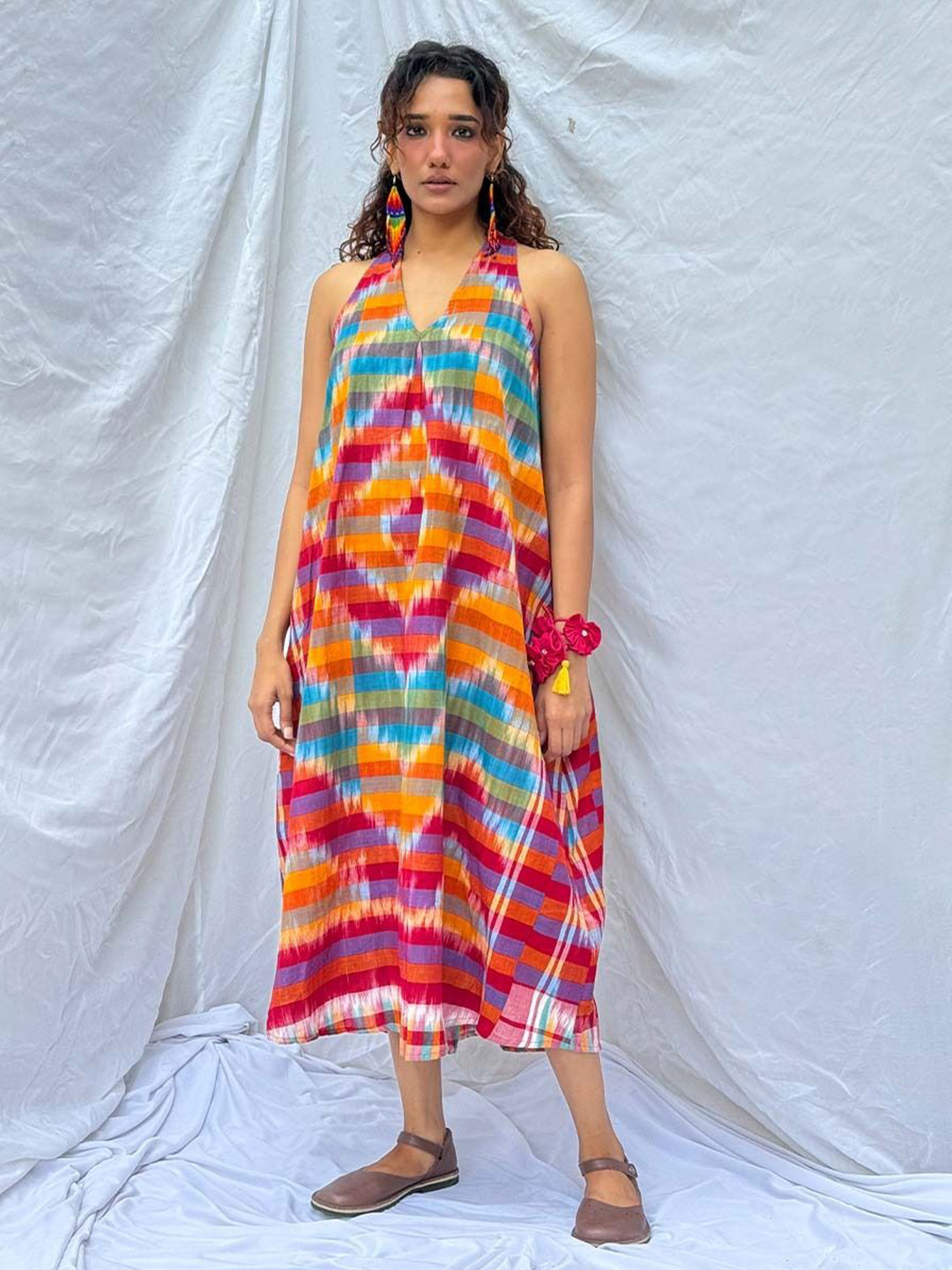 Chidiyaa Women Meghmallar Gamcha Cotton Dress