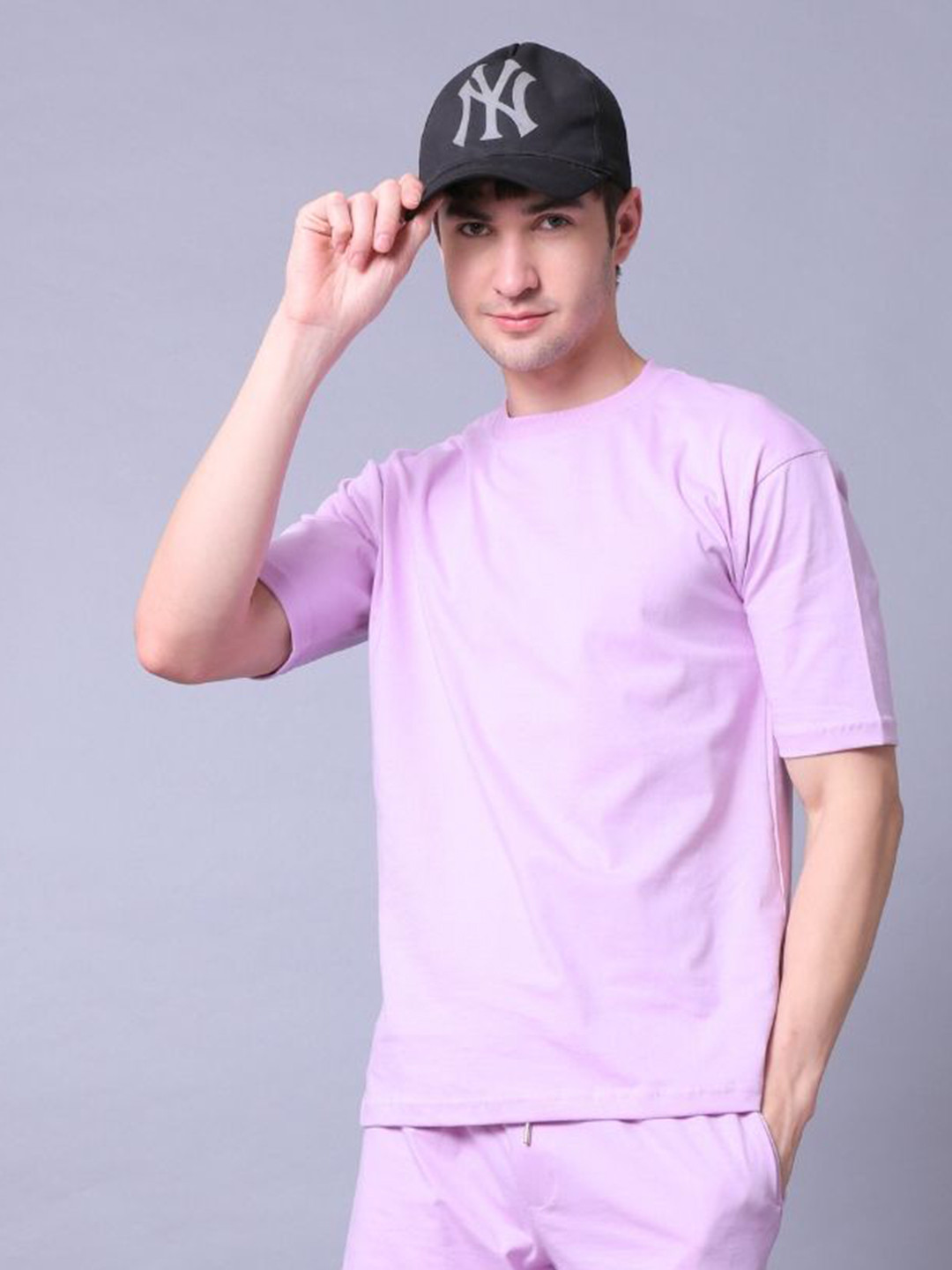 Lazy Lush Men Round Neck Solid Cotton Oversized T-Shirt