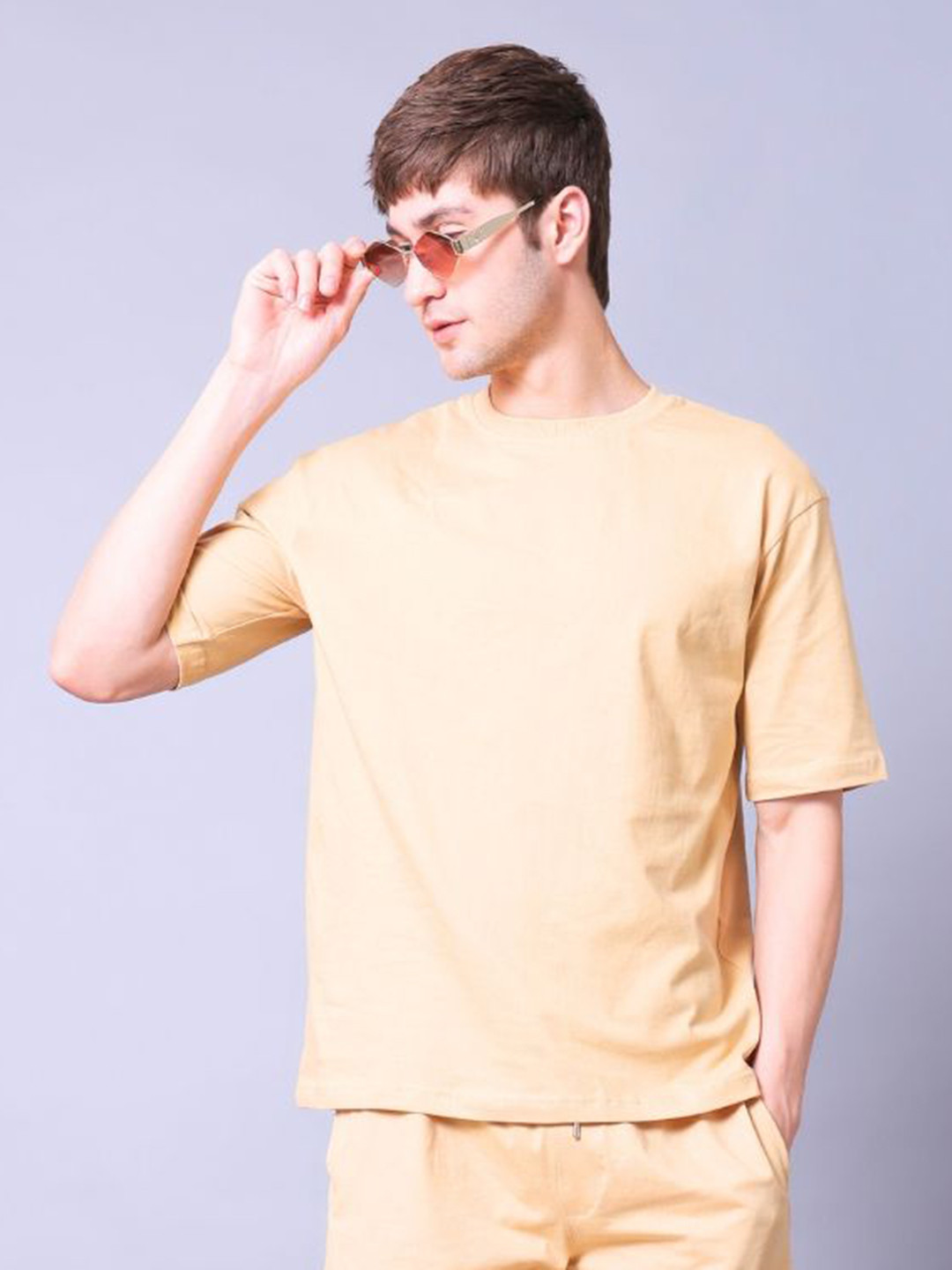 Lazy Lush Men Beige Crop T-shirt