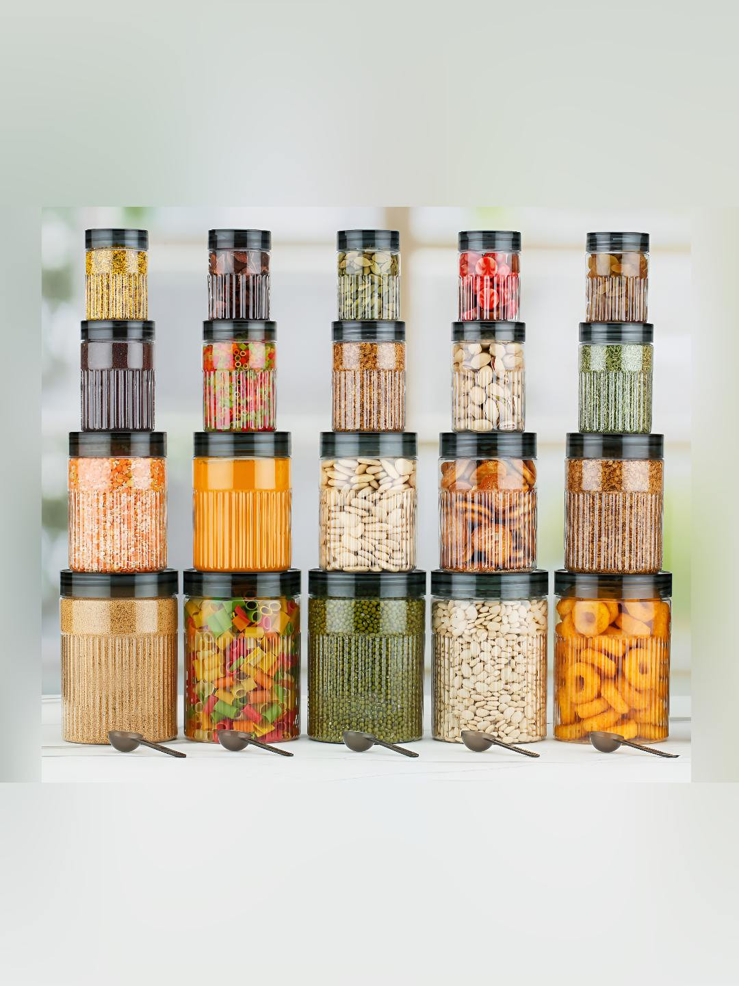 Reeq Black Plastic Easy To Clean 20 Piece Screw Top Canister