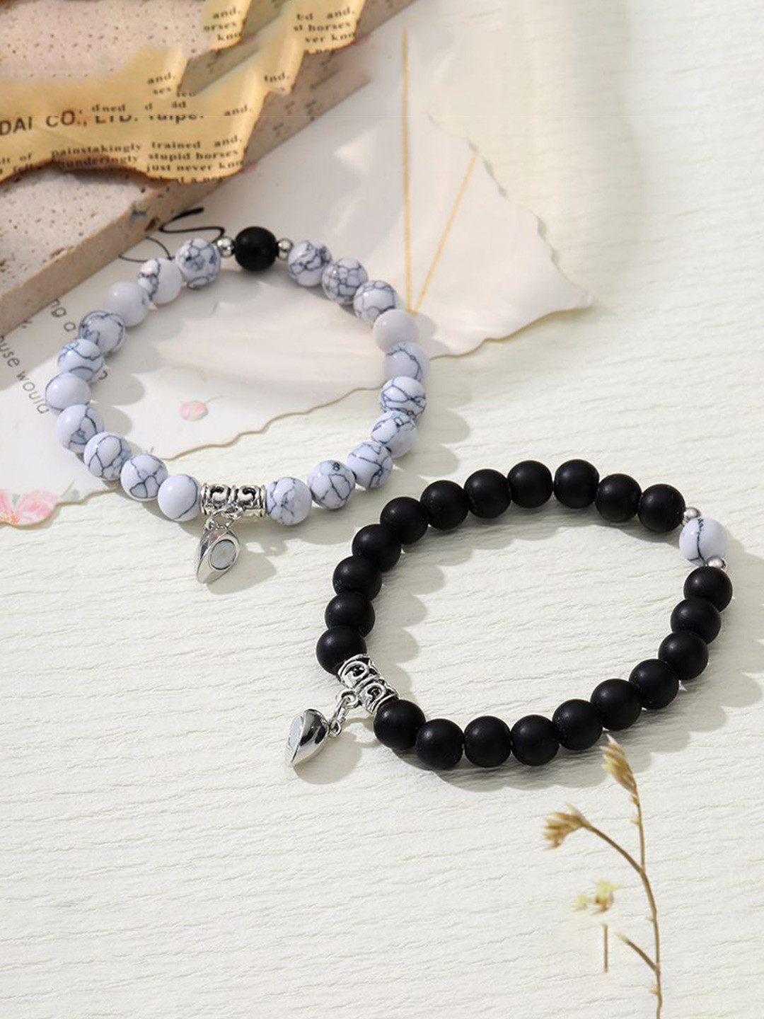 The Roadster Lifestyle Co Set Of 2 Silver Plated Beaded Heart Bracelet