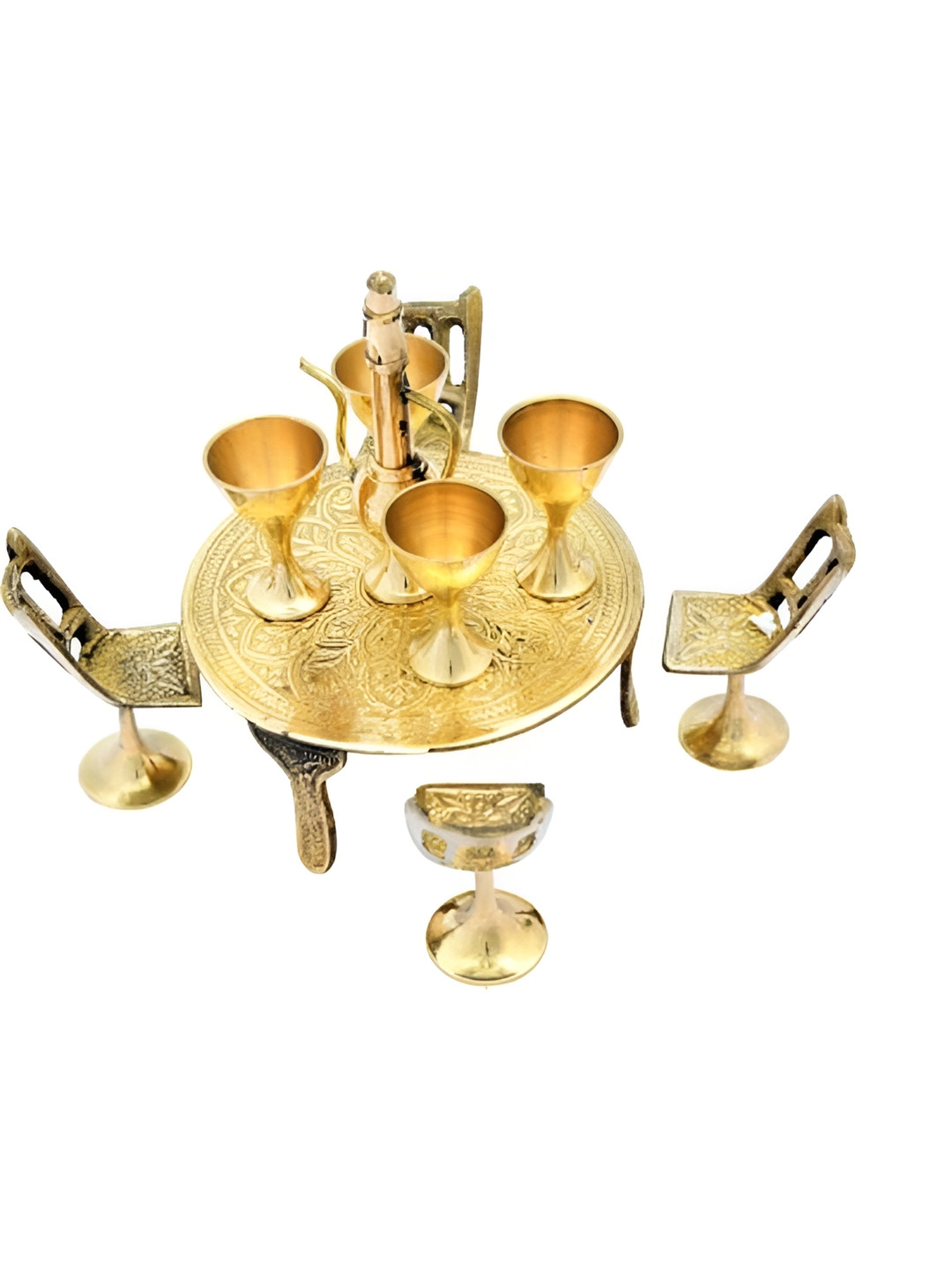 Glori-fyi Table Chairs Gold Brass Metallic Living Room Hand-Crafted Medium Showpiece - 3.1 Inches