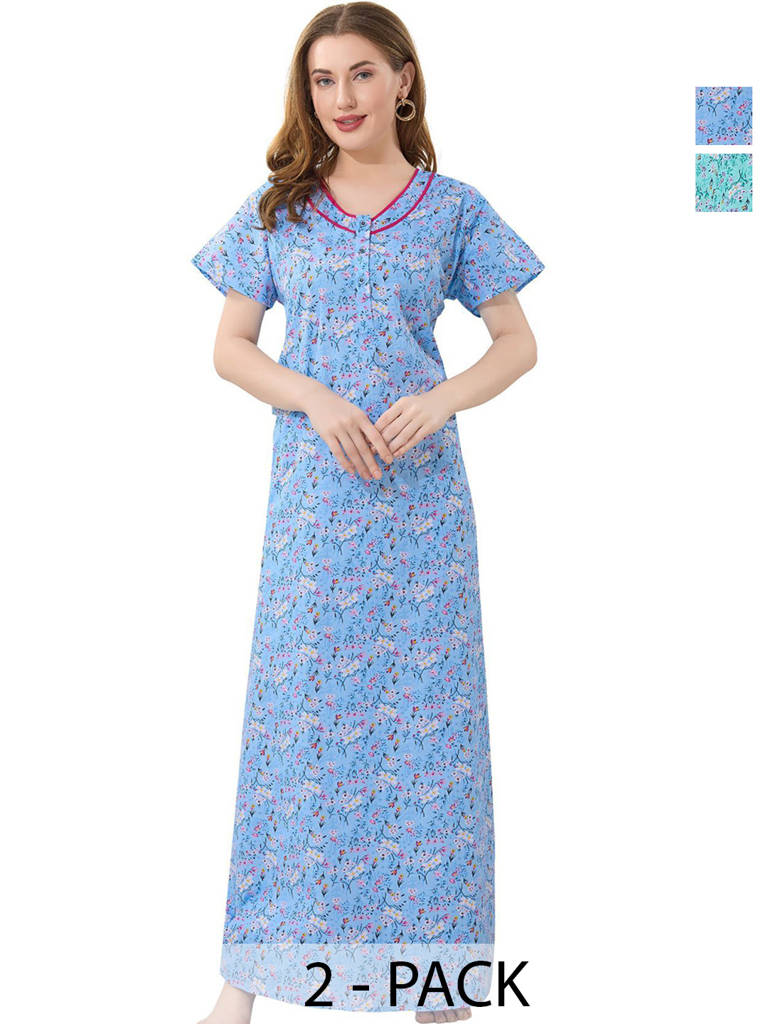 Piu Pack Of 2 Floral Printed Maxi Nightdress