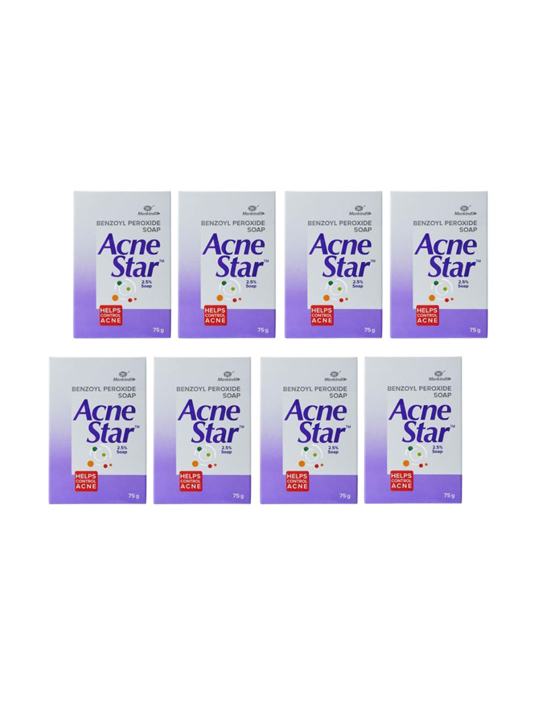 AcneStar Set Of 8 2.5% Benzoyl Peroxide Soap For Acne Prone Skin - 75 g Each