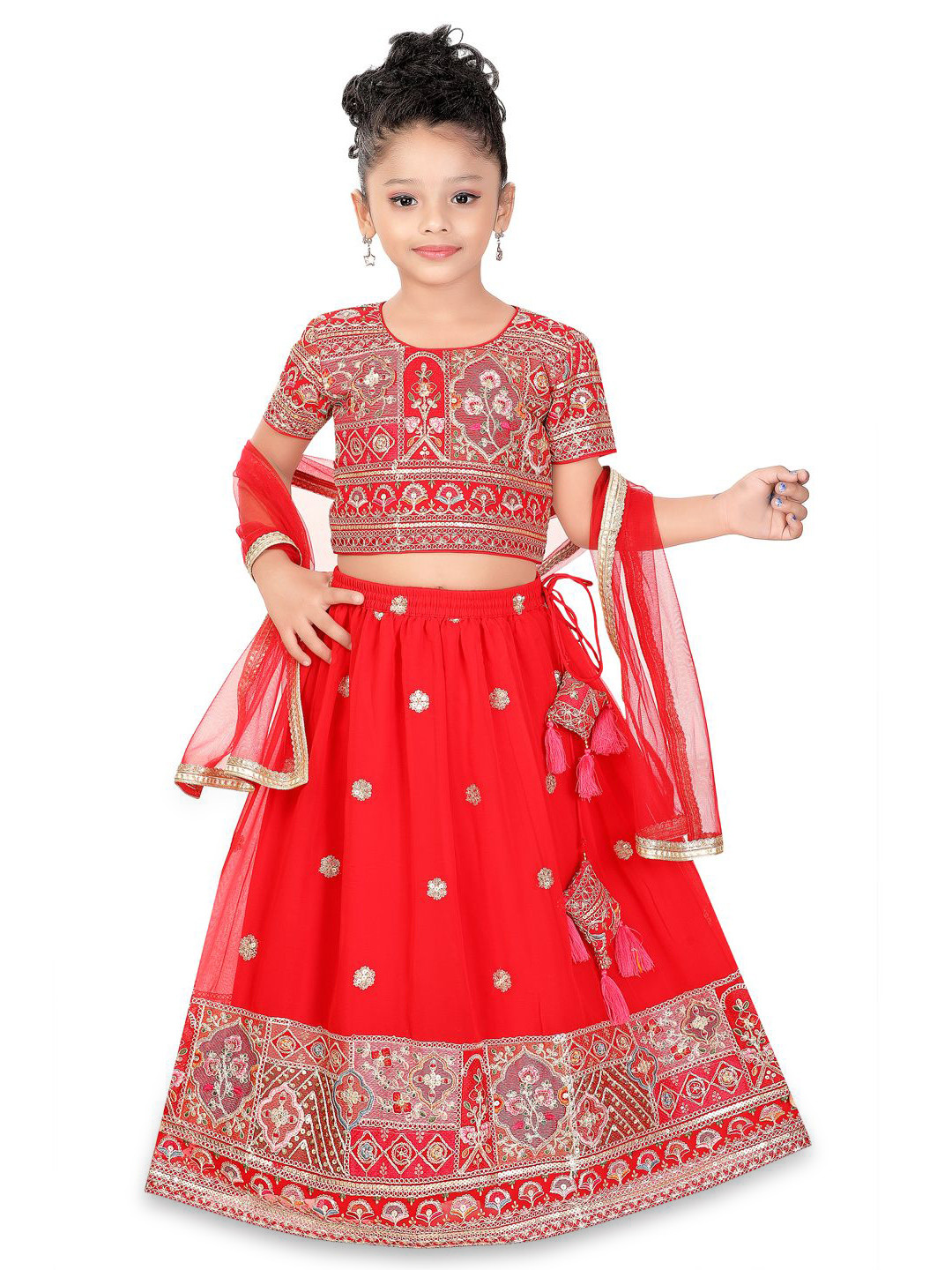 Pragya Exclusive Girls Embellished Thread Work Ready to Wear Lehenga &