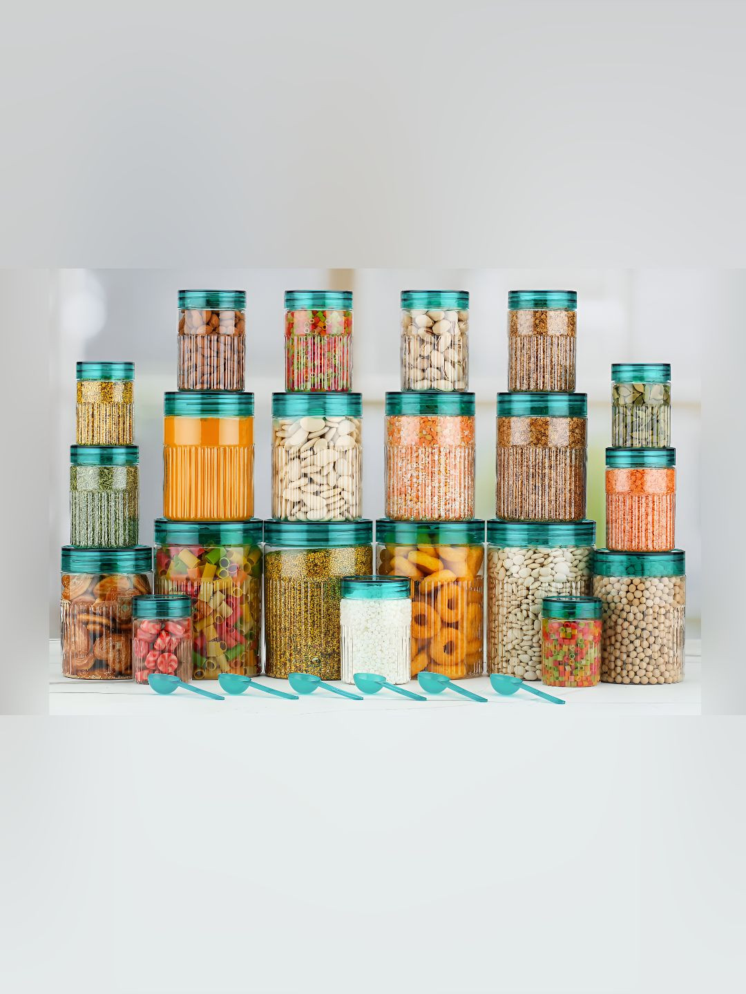 Reeq Sea Sea Green Plastic Air Tight 16 Piece Screw Top Canister