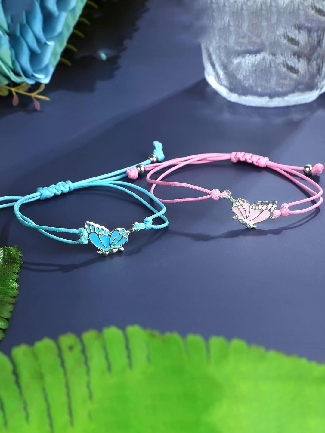 The Roadster Lifestyle Co Set Of 2 Silver Plated Butterfly Thread Bracelet