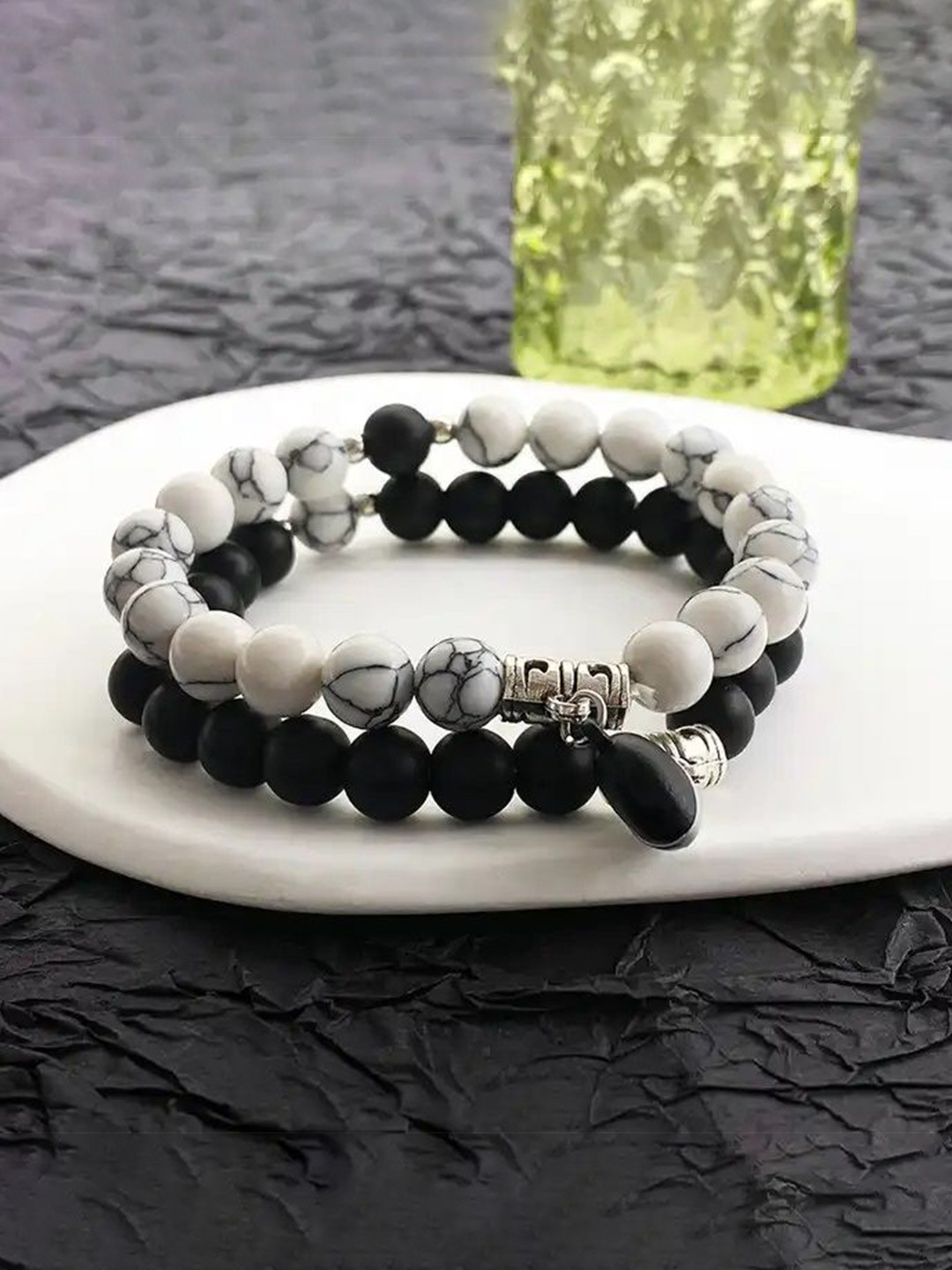 The Roadster Lifestyle Co Set Of 2 Silver-Plated Beaded Adjustable Heart Couple Bracelets