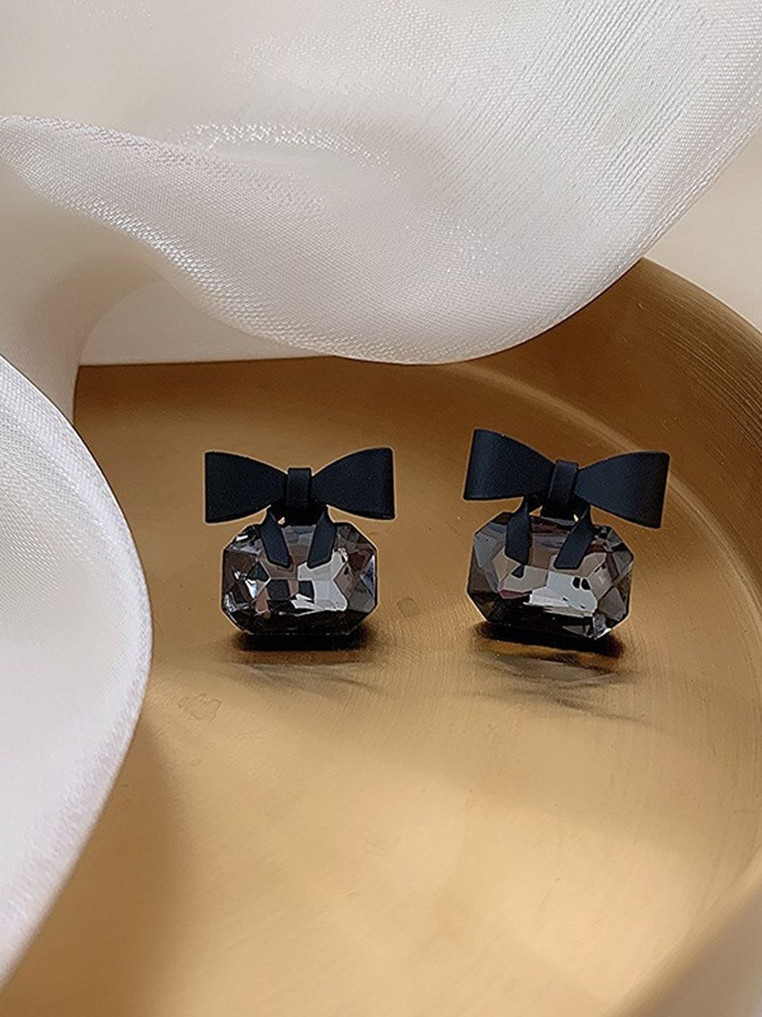 Krelin Rhodium-Plated Crystals Studded Elegant Statement Bow Studs