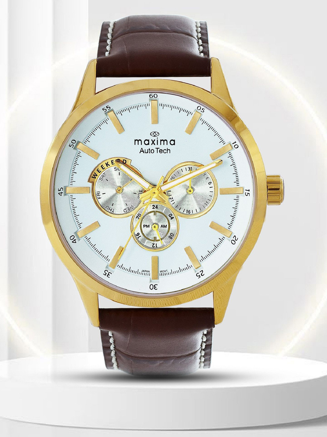 maxima Men Brass Dial & Leather Straps Analogue Multi Function Watch 71211LMGY