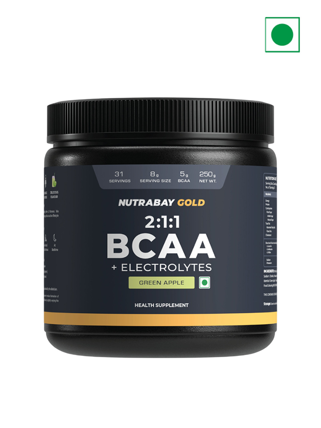 Nutrabay Gold BCAA 2:1:1 With Electrolytes - 250 g - Green Apple