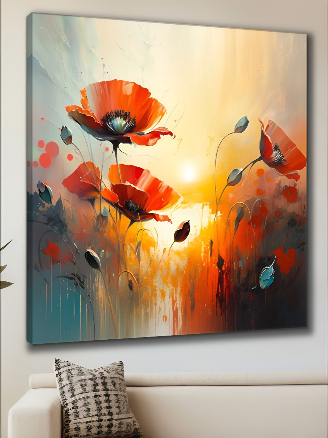 Myntra Elegant Homes Orange & Yellow Canvas Flowers Wall Art