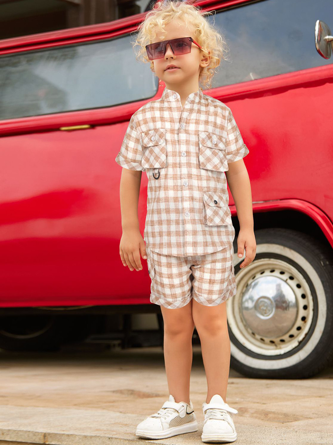 Bad Boys Boys Checked Band Collar Shirt With Shorts