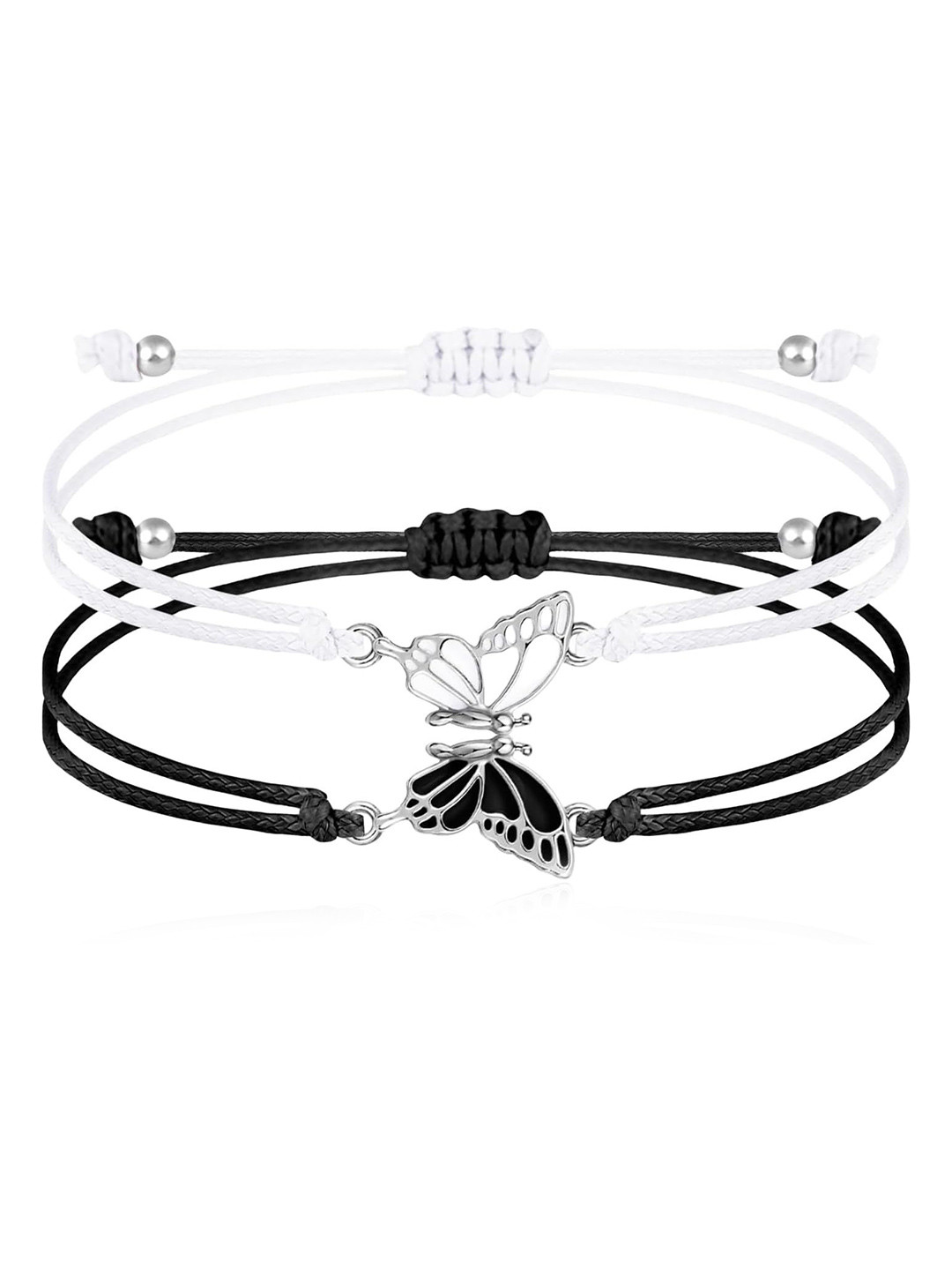 DIVASTRI Unisex Set of 2 Silver-Plated Stainless Steel Butterfly Wraparound Bracelets