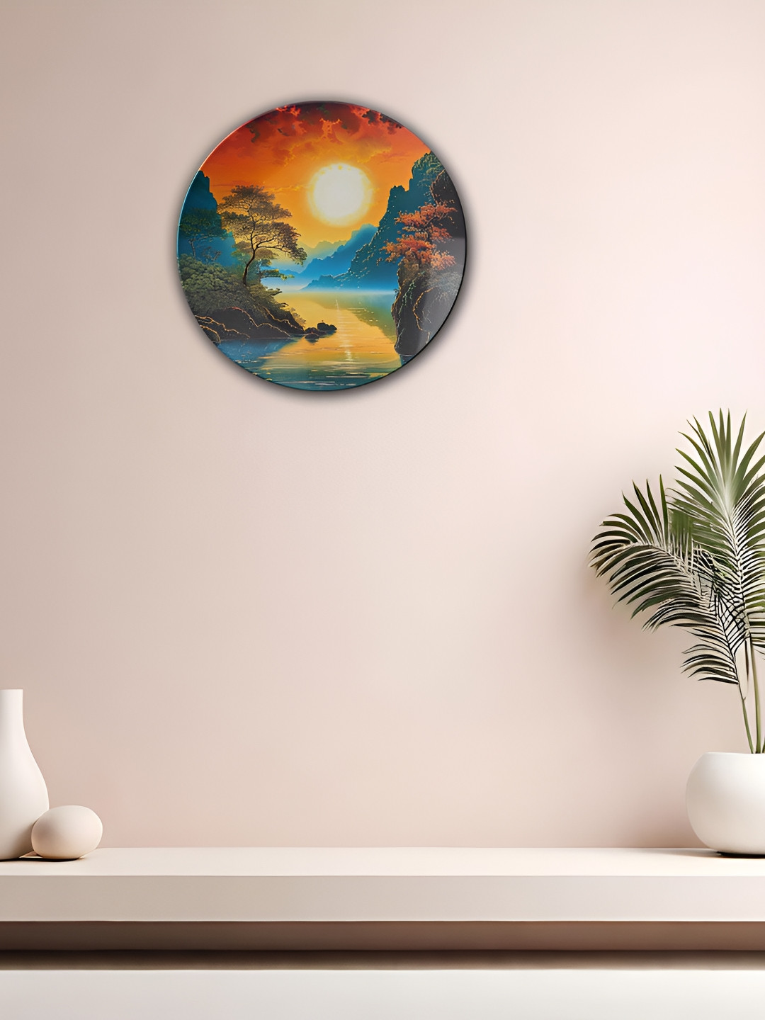 THE QUIRKY HOME A Golden Sunset Crafted Ceramics Matte Hanging Hall Wall Plates-8In