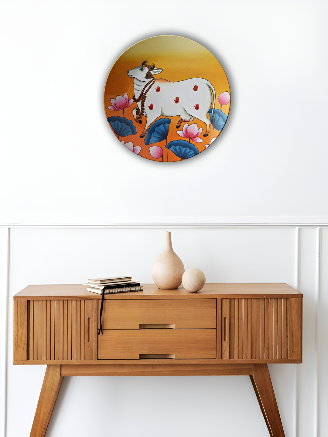 THE QUIRKY HOME A Sacred Cow Ceramic Floral Antique Hanging Hall Wall Plates-9.8In