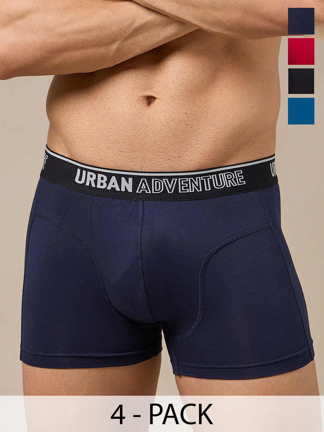 URBAN ADVENTURE Pack Of 4 Men Anti-Bacterial Short Trunks 4P-UAM-007(BLK-NVY-RED-LAG)