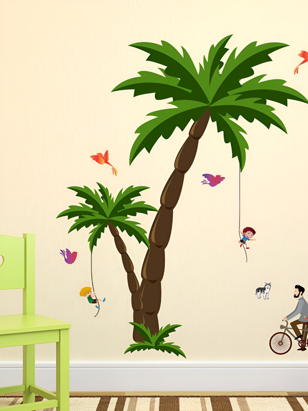 LANSTICK Green & Brown Father Daughter Self Adhesive Wallpaper