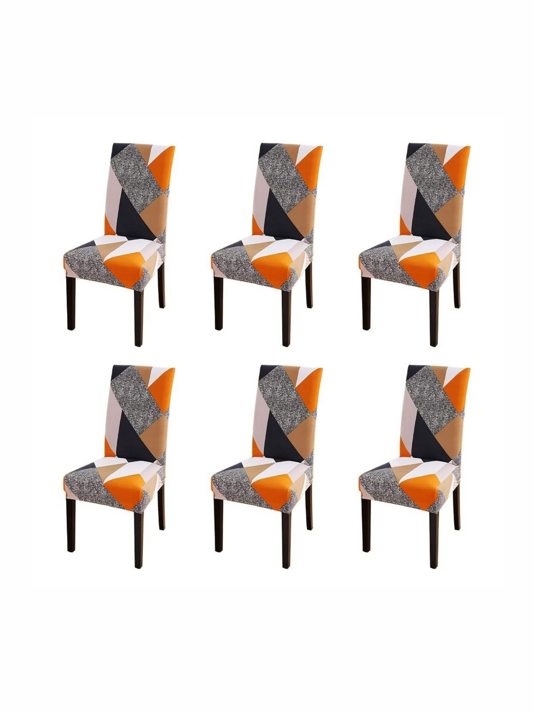 Bajo's Black & Orange 6 Pieces Printed Super Stretchable Chair Covers